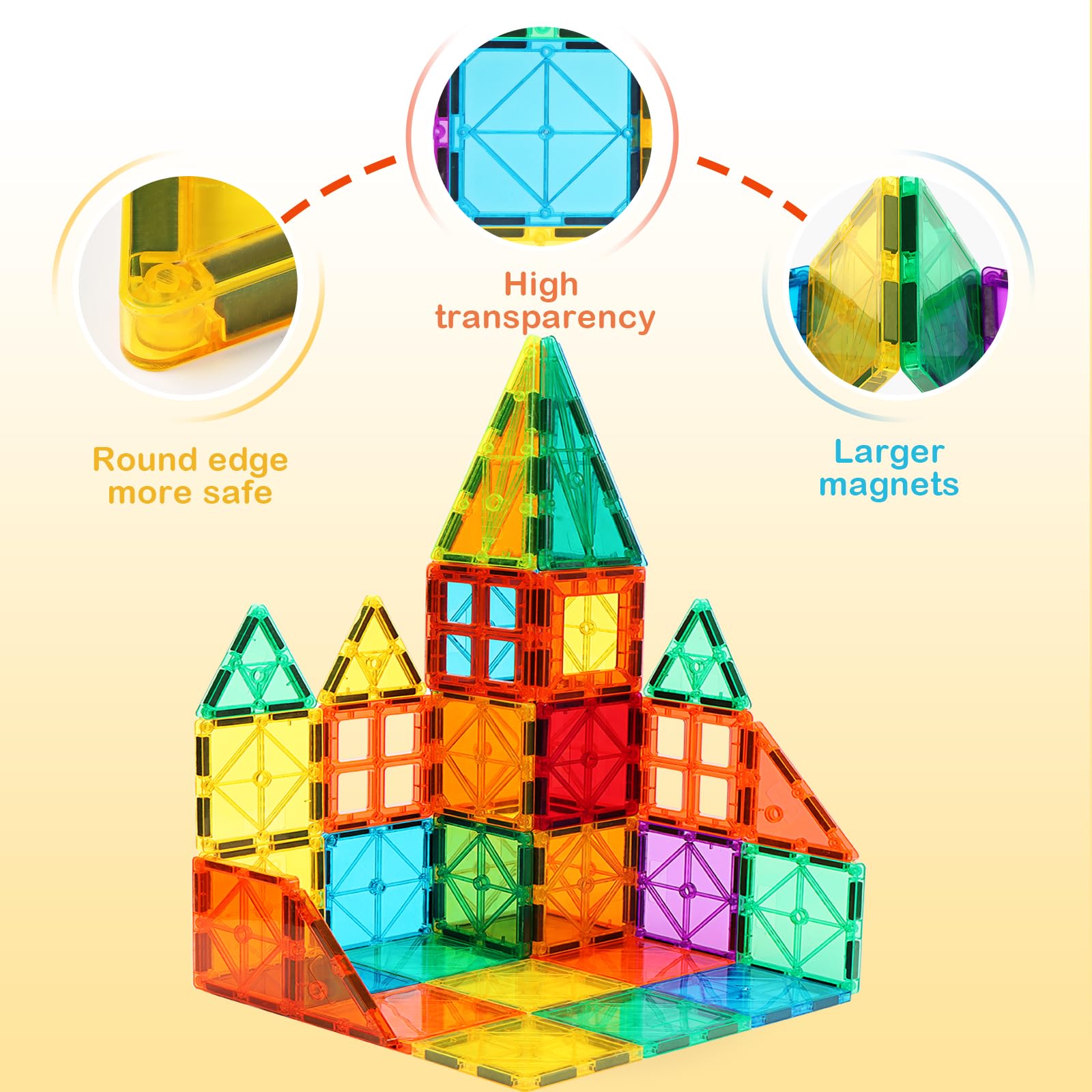 FNJO Magnetic Tiles, 110PCS Magnet Building Set, Magnetic Building Blocks, Construction STEM Learning and Playing Toys for Kids, Montessori Toy for Preschool Boys Girls