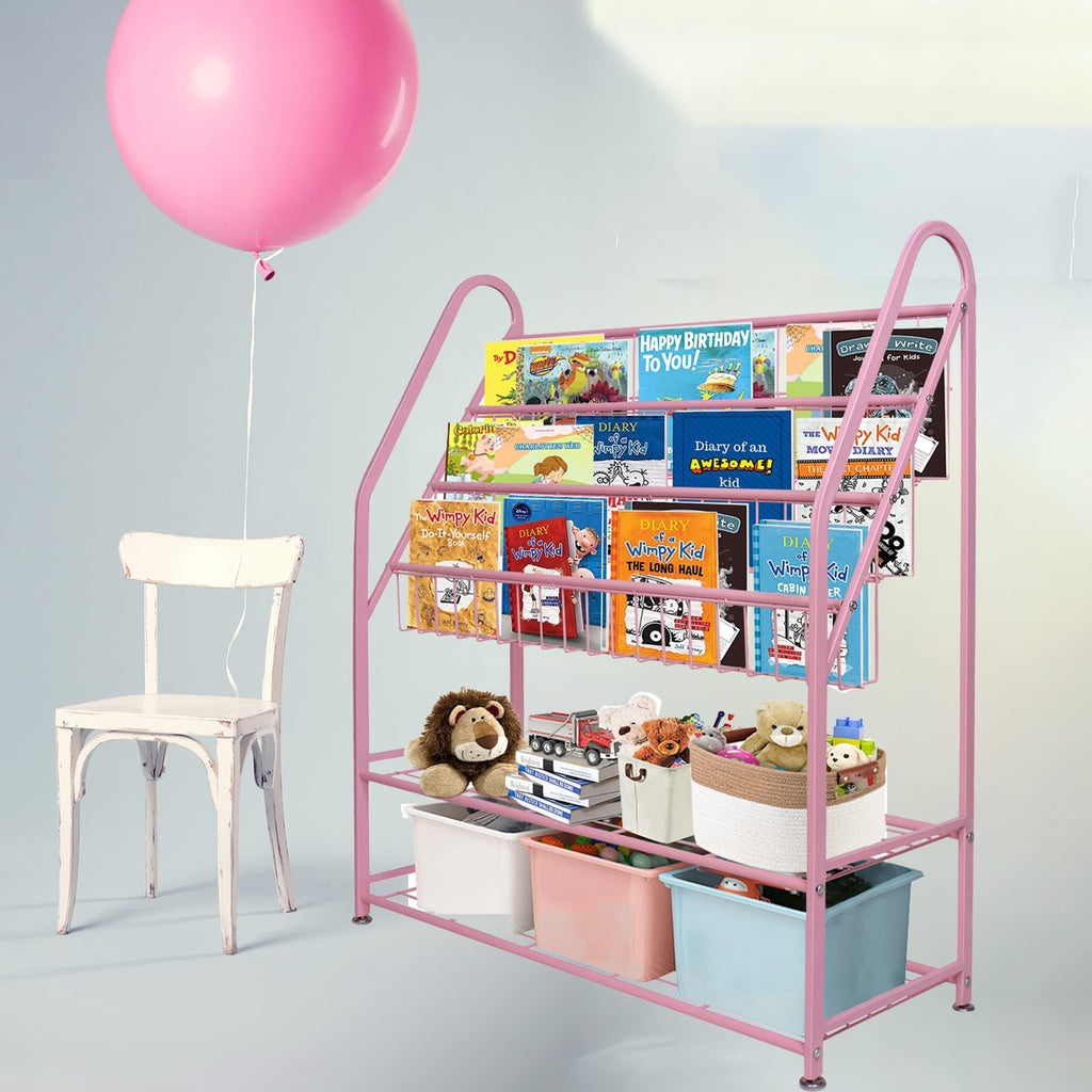 aboxoo Metal Kids Bookshelf Black Large Freestanding for Children Room 32 in Toy Organizer Large Stable Bookcase Bookstore Library Book Unit Storage Kids Bed Living Room