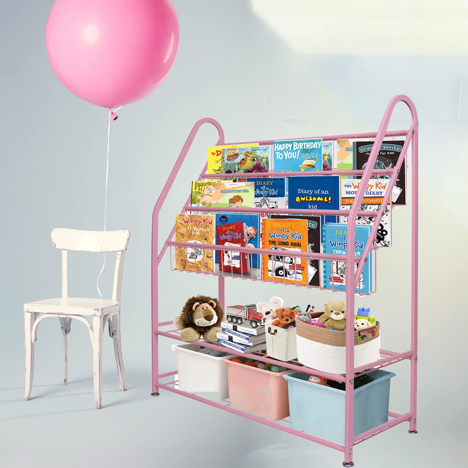 aboxoo Metal Kids Bookshelf Black Large Freestanding for Children Room 32 in Toy Organizer Large Stable Bookcase Bookstore Library Book Unit Storage Kids Bed Living Room