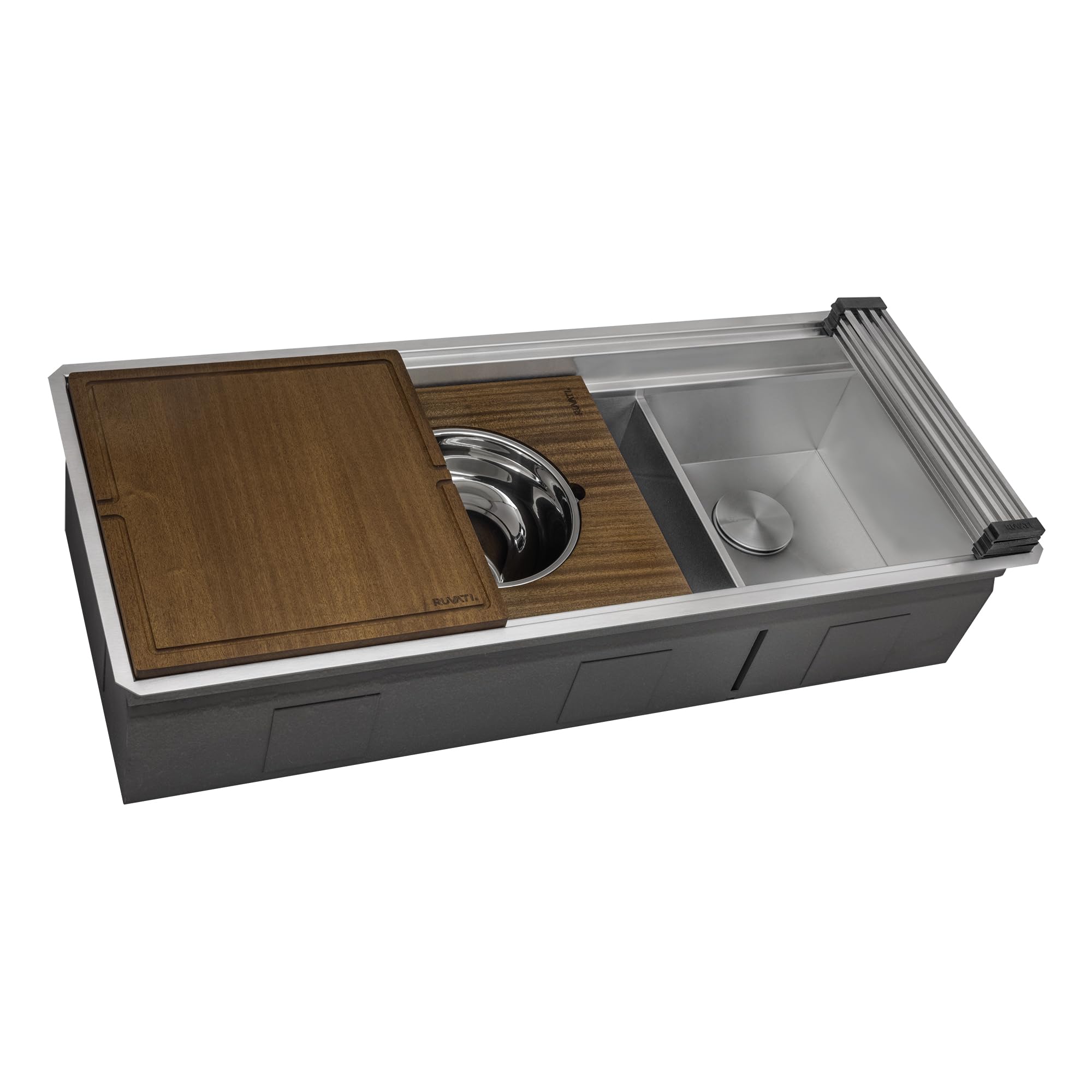 Ruvati 33-inch Workstation Kitchen Sink - Dual Tier Double Bowl Kitchen Sink - Low Divide Undermount Sinks - 16 Gauge Stainless Steel Kitchens Sinks - RVH8255