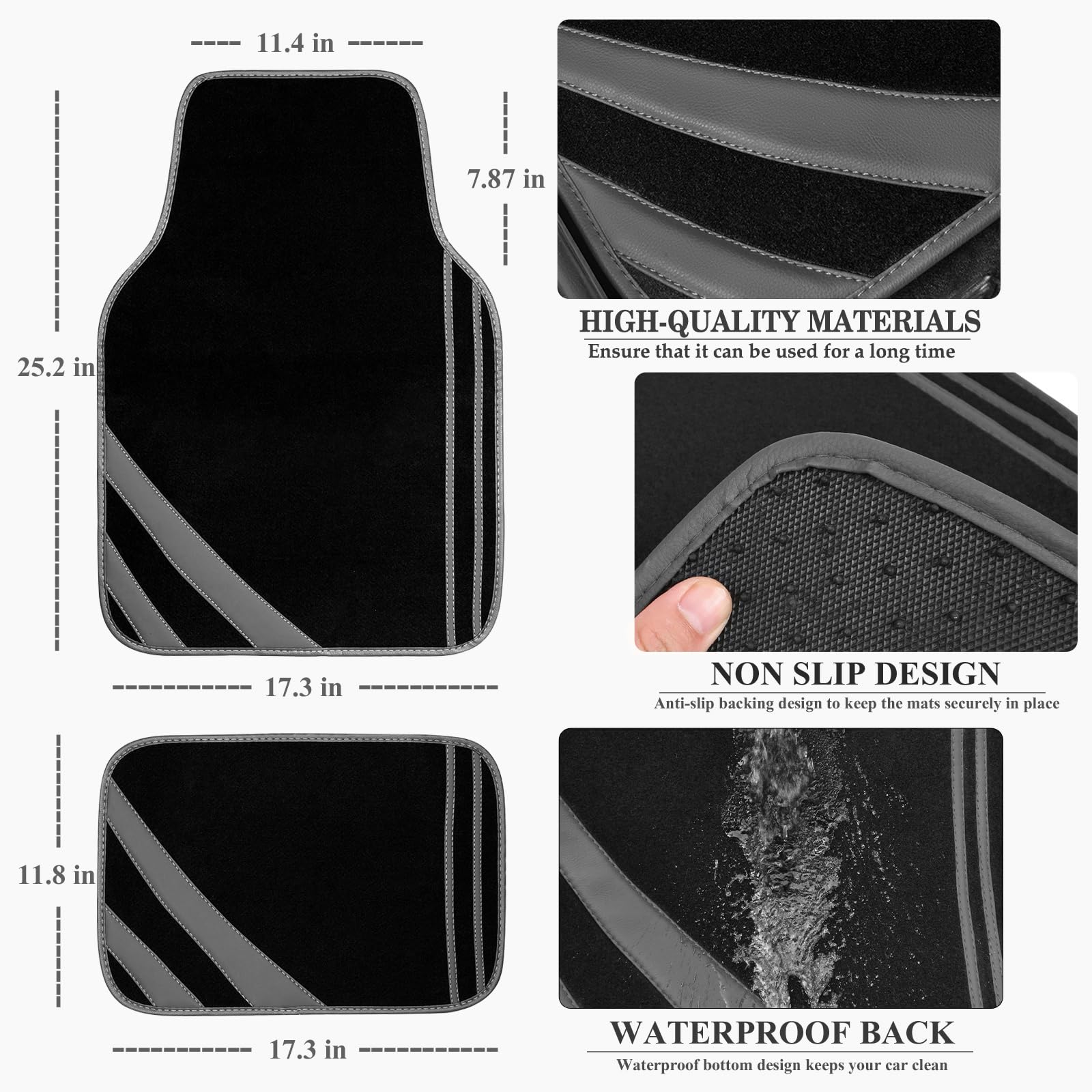 CAR PASS Car Seat Covers Full Set for Women Girls with Waterproof Car Floor Mats,Anti-Slip Leather Steering Wheel Cover,Universal Fit for SUVs,Vans,Trucks,Sedans,Cars (Combo Set,Black & Pink)