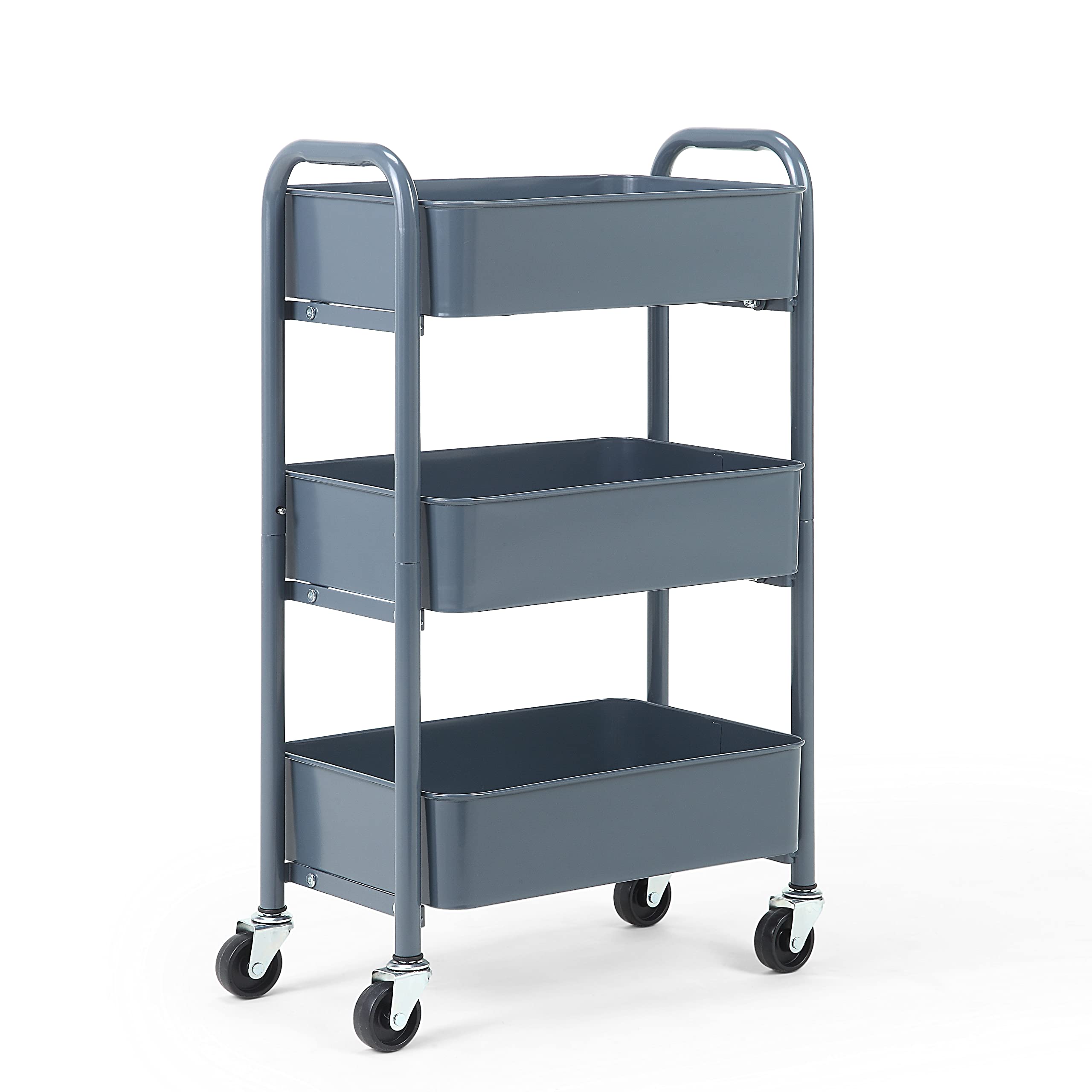 SunnyPoint 3-Tier Delicate Compact Rolling Metal Storage Organizer - Mobile Utility Cart Kitchen/Under Desk Cart with Caster Wheels - Army (15.35" X 10.24" X 26.8"H)