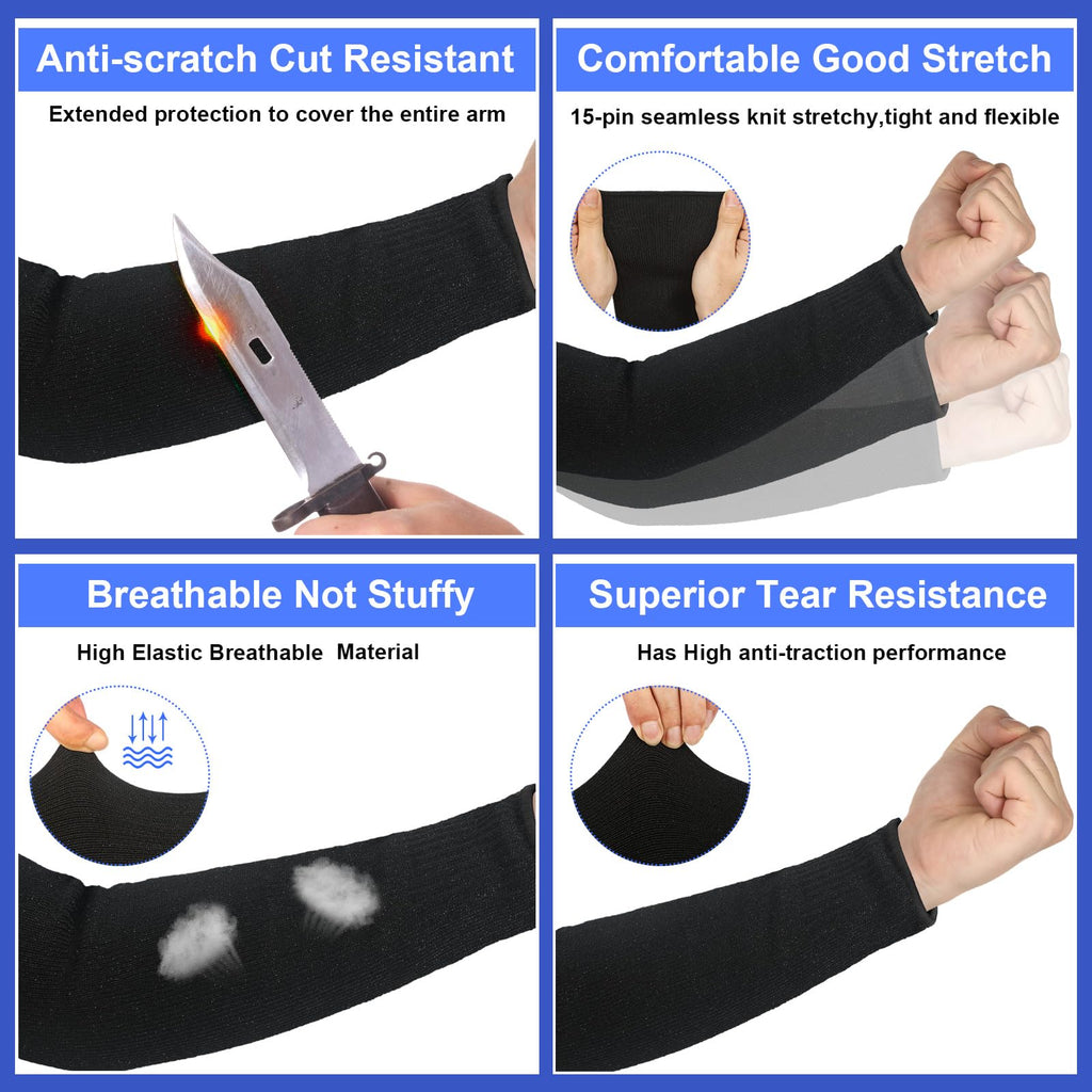 Sintege 3 Pairs Arm Protectors for Thin Skin and Bruising Cut Resistant Forearm Sleeve Level 5 Arm Burn Protection Sleeve (Black,7.9 Inch)