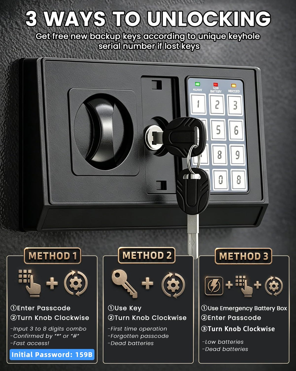 Home Safe Box, Safes with Fireproof Waterproof Bag, 9.84'' H Anti-Theft Digital Security Lock Box with Smart Alert System, Removable Shelf, Mute Function, Document Safes for Jewelry