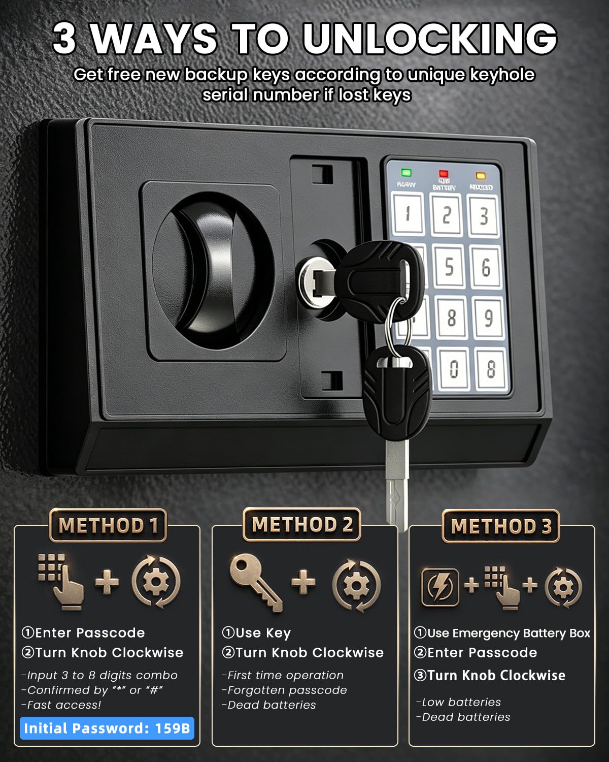 Home Safe Box, Safes with Fireproof Waterproof Bag, 9.84'' H Anti-Theft Digital Security Lock Box with Smart Alert System, Removable Shelf, Mute Function, Document Safes for Jewelry