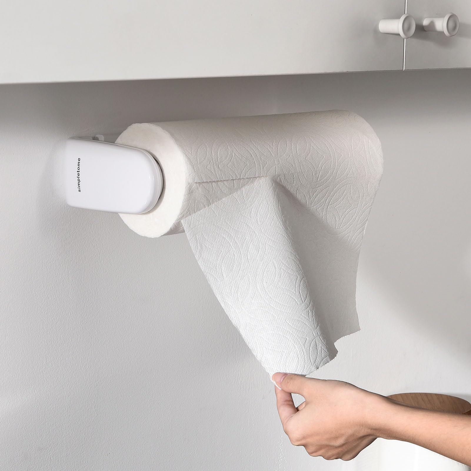 simpletome Paper Towel Holder ONE Hand Tear Adaptive Tension Arm Adjustable Length 9.4-11inch/24-28cm (Black) | adaptive adjustable tension arm | tear one/more sheets at one time | adhesive or drilling | abs plastic | easy to replace