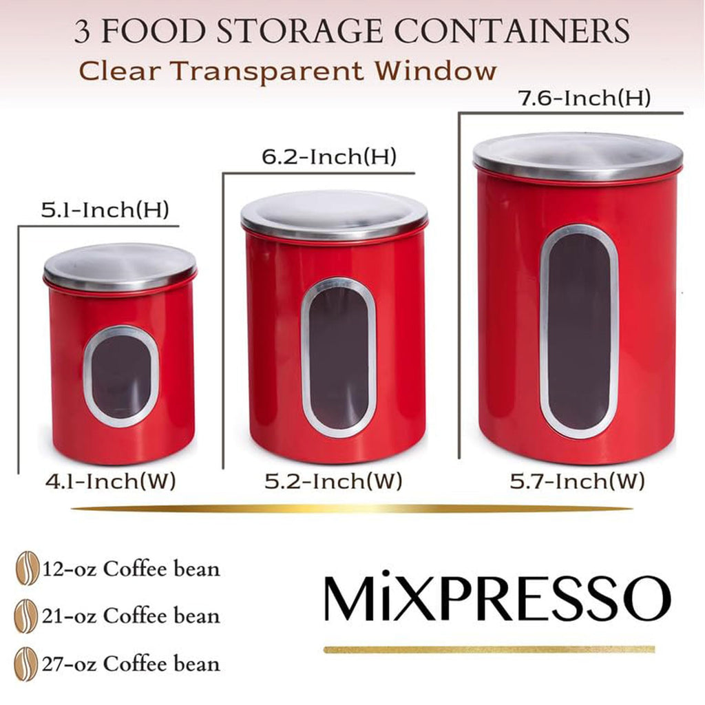 Mixpresso 3-Piece Aqua Blue Canisters Sets For The Kitchen, Airtight Canister Set With See Through Window, Storage Jars for Coffee Container, Tea Organizer & Sugar Canister, Kitchen Canisters