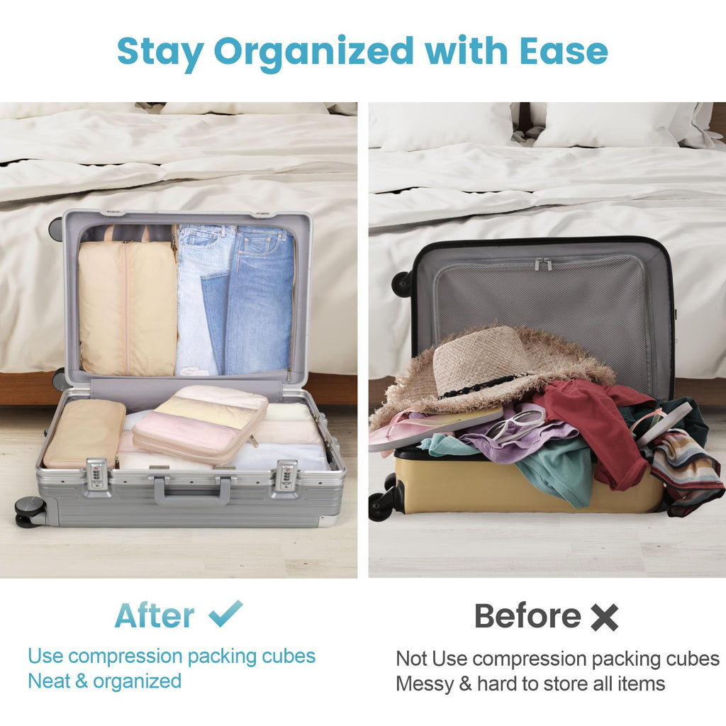 Cambond Compression Packing Cubes for Travel - Lightweight Expandable Travel Bags Luggage Organizers Travel Essentials Compression Cubes for Travel Space Saver for Carry on Suitcases Organizer