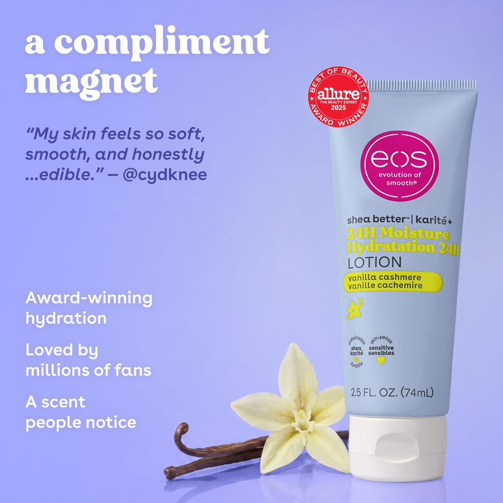 eos 24H Moisture Travel Body Lotion- Fresh & Cozy, Travel Size Essential, Toiletries, Mini Body Lotion, 2.5 fl oz