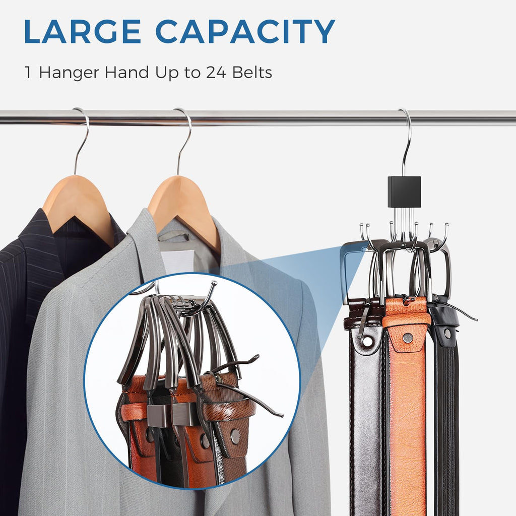 1 Pack Belt Hanger, Belt Organizer for Closet | 360° Rotatable, Max 24 Belt Storage, Space Saving, Closet Organizers and Storage
