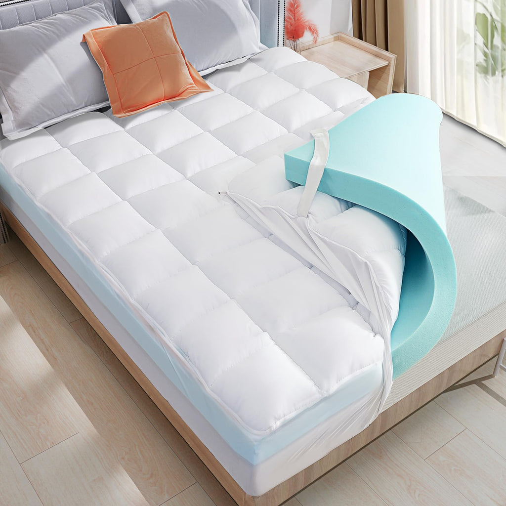WhatsBedding 5 Inch Twin Mattress Topper for Back Pain Relief, Filled with Breathable & Soft Memory Foam Pillow Top,4 Elastic Straps