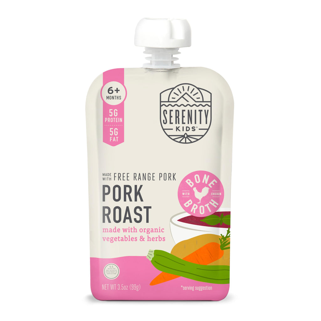Serenity Kids Bone Broth Puree Made With Organic Veggies | Clean Label Project Purity Award Certified | 3.5 Ounce BPA-Free Pouch | Grass Fed Beef Pot Roast | 1 Count