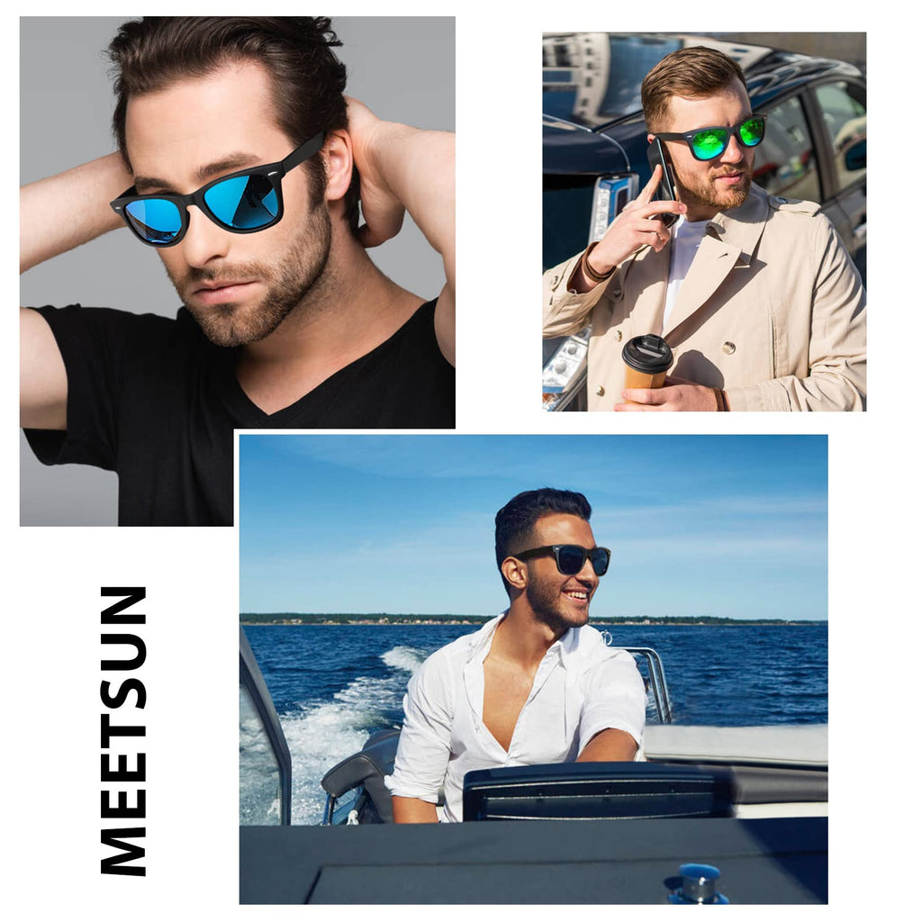 MEETSUN Retro Polarized Sunglasses for Women Men Classic Mirror Lens Driving Trendy Sun Glasses UV Protection (3 Pack)