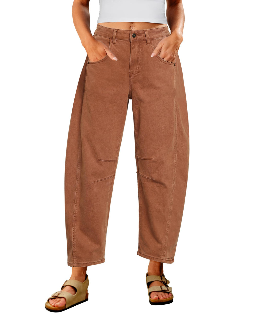 Utyful Barrel Jeans Women Cropped Baggy Trendy High Waisted Distressed Loose Stretch Denim Trouser Jeans with Pockets