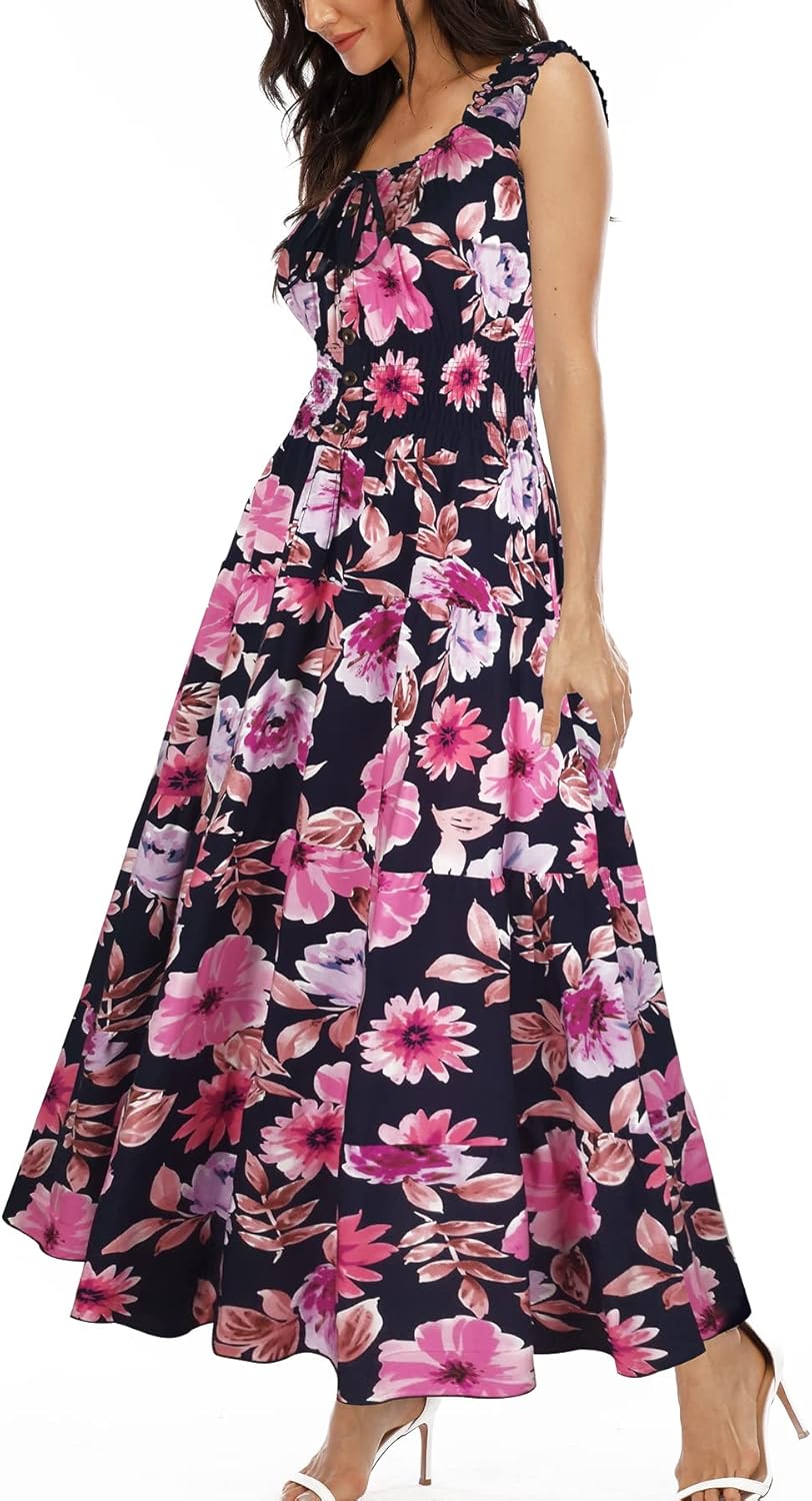 OSTOO Women's 2026 Summer Boho Floral Print Tiered Casual Flowy Long Maxi Dress