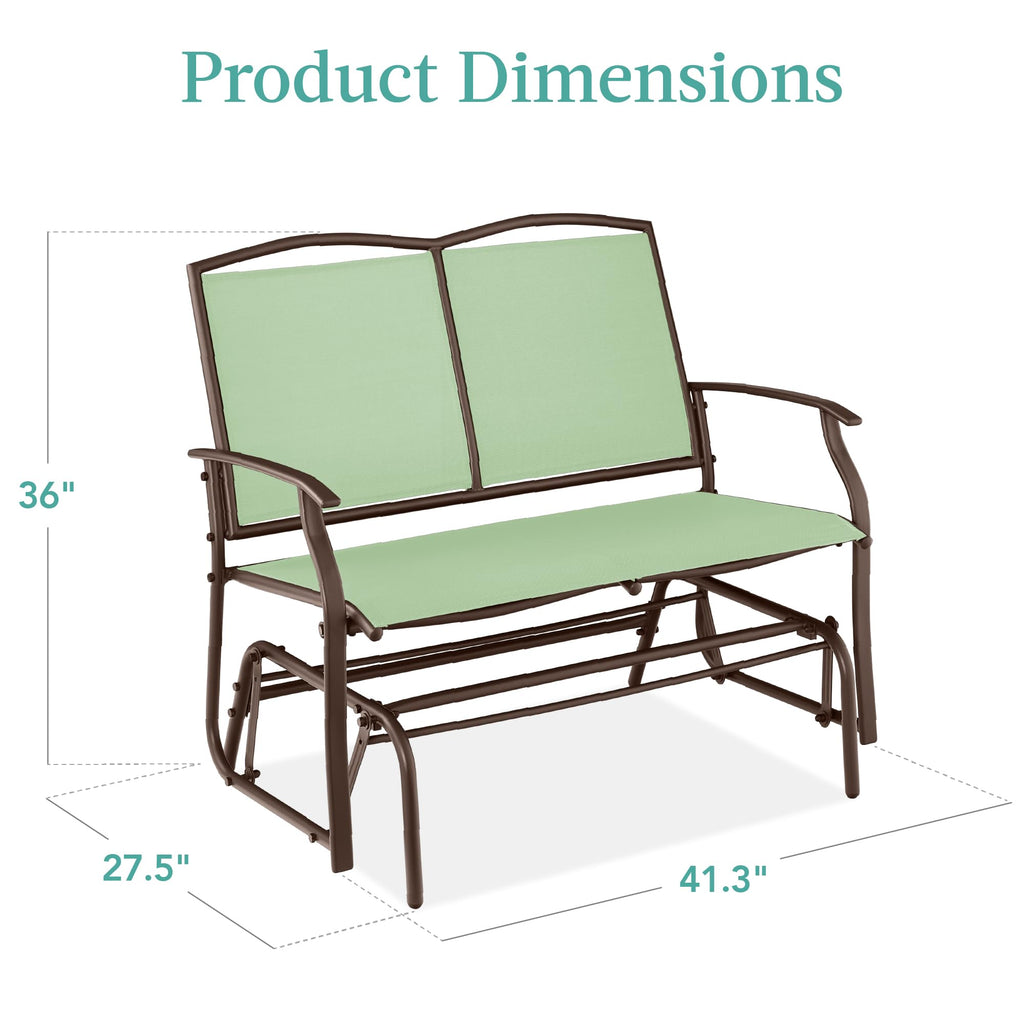 Best Choice Products 2-Person Outdoor Patio Swing Glider Steel Bench Loveseat Rocker for Deck, Porch w/Textilene Fabric, Steel Frame - Black