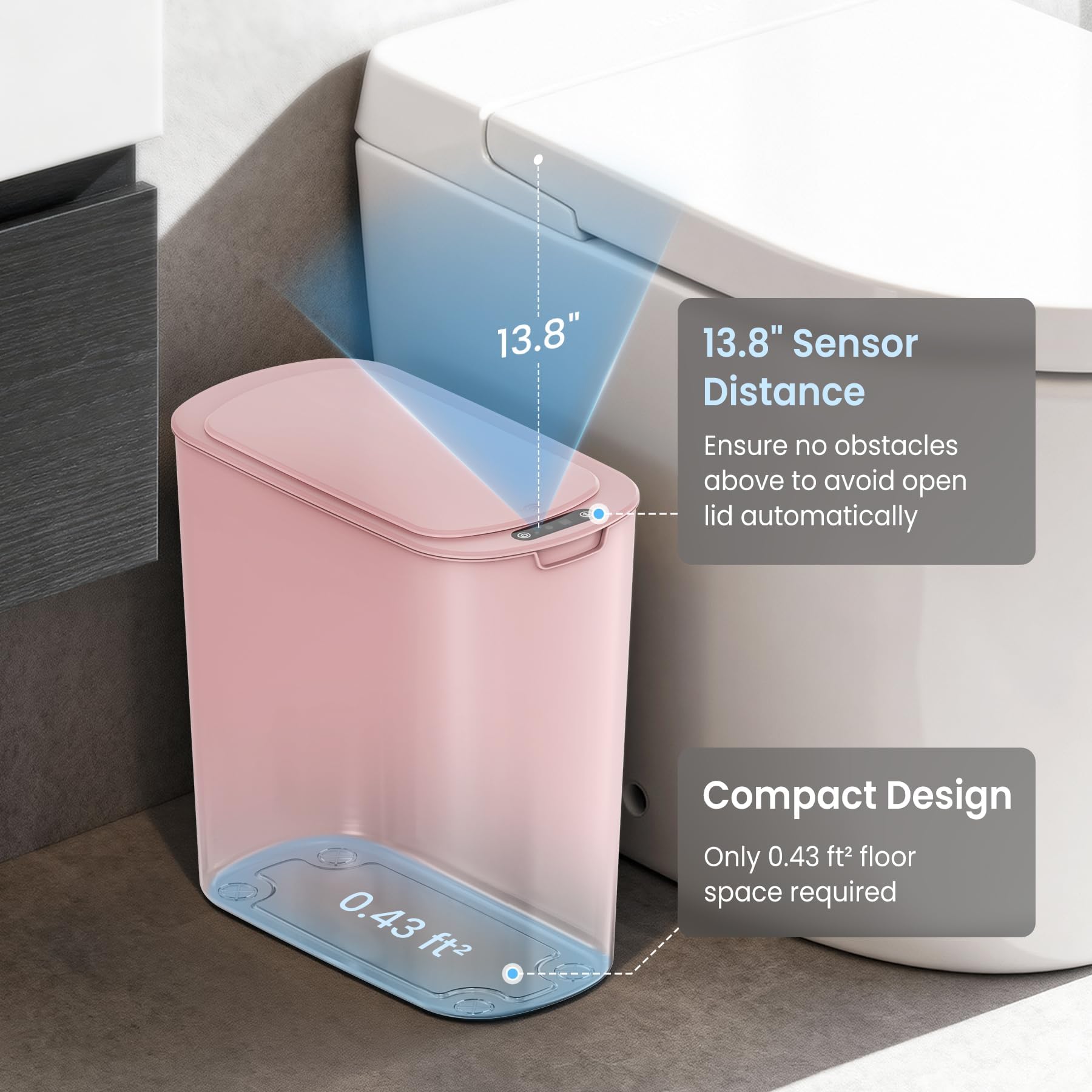 Cesun Automatic Motion Sensor Black Bathroom Trash Can with Lid, 2.6 Gallon Touchless Trash Bin, Smart Plastic Slim Garbage Can Small Wastebasket for Toilet, Office, rv, Bedroom, Living Room