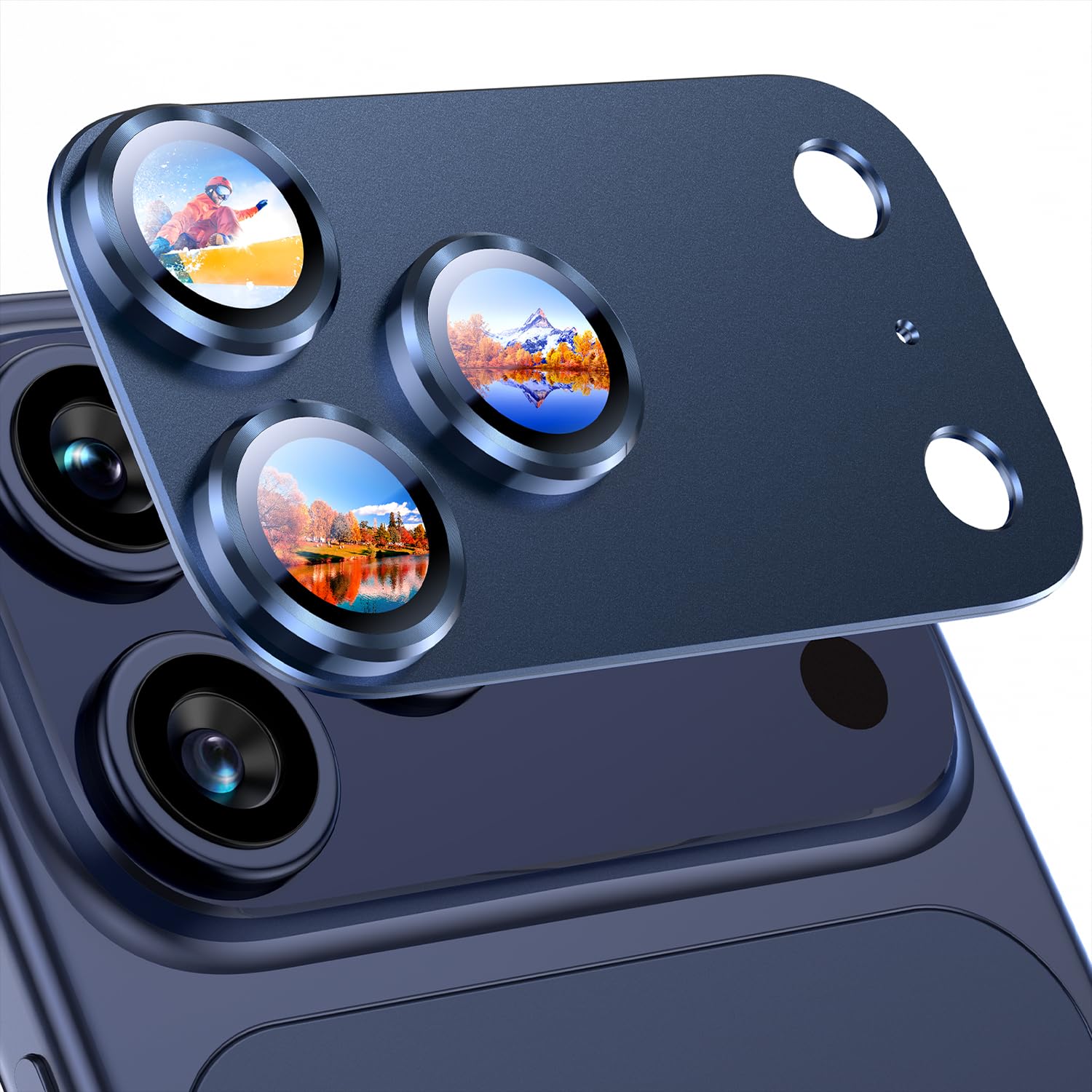 Uyiton Compatible with iPhone 17 Camera Lens Protector - [Not Easy to Break][Strong Adsorption][Case-Friendly] Metal Tempered Glass Rear Camera Screen Cover - Black