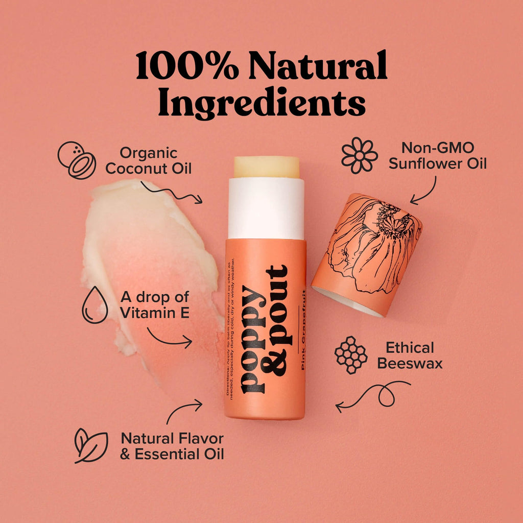 Poppy & Pout Blood Orange Mint Jumbo Lip Balm | All Natural Lip Balms & Moisturizers | Hydrates with Beeswax, Vitamin E, Organic Coconut Oil | Cruelty-Free | Lip Balm in Recyclable Cardboard Tube