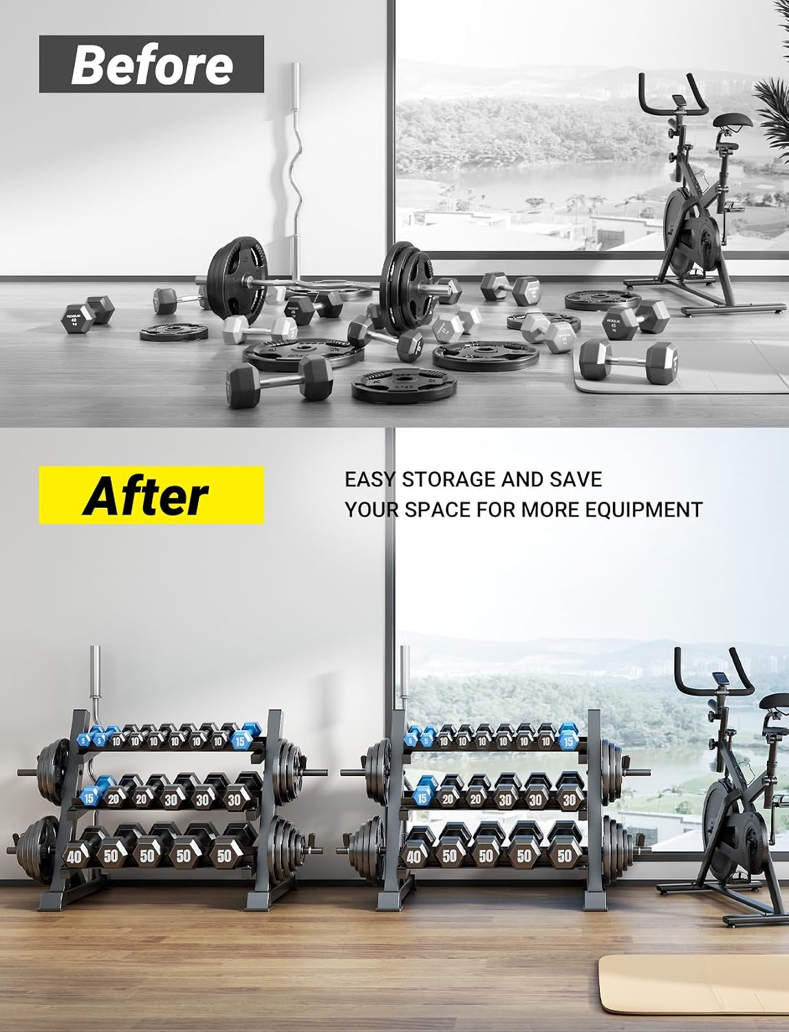 YOLEO Dumbbell Rack Stand Only, 1100LBS Heavy Duty Weight Rack for Home Gym, Adjustable 3-Tier Weight Storage Rack for Dumbbells, Barbells, Kettlebells & Weight Plates, Compact Workout Equipment Organizer