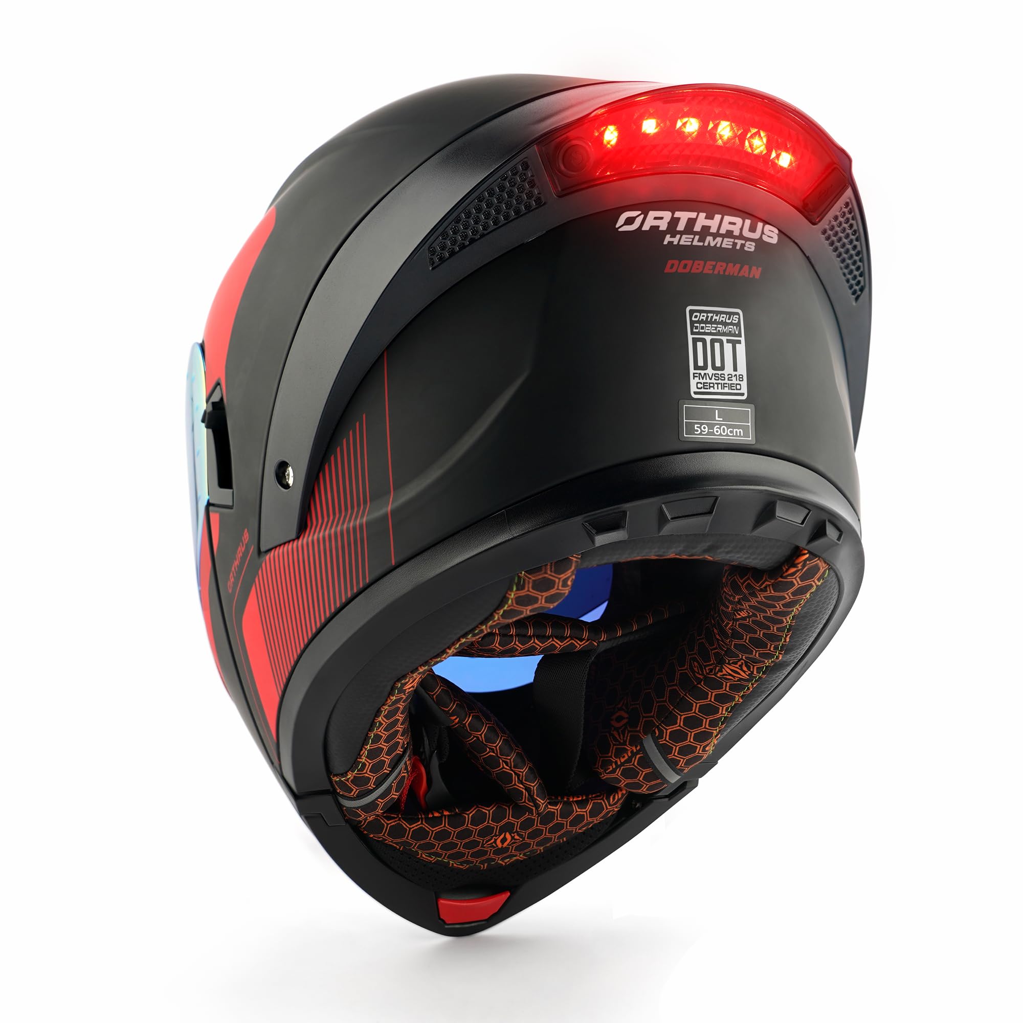 Orthrus Modular LED Full Face Motorcycle Helmet - DOT Approved Flip-Up Dual Visor Sun Shield & Bluetooth Ready for Adults Men Women - Street Bike/Motocross (Dobermann Gold, S)