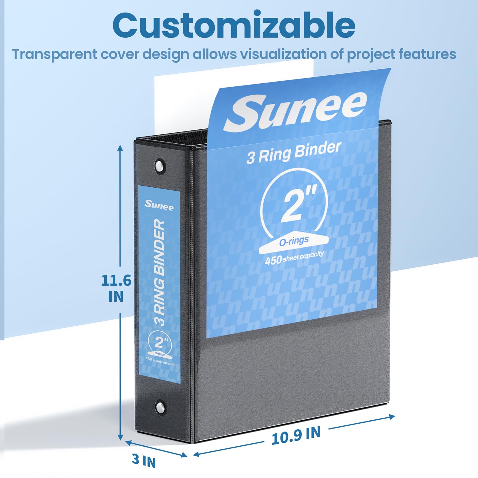 SUNEE 3 Ring Binder 1/2 Inch 1 Pack, Clear View Binder Three Ring PVC-Free (Fit 8.5x11 Inches) for School or Office Supplies, Black