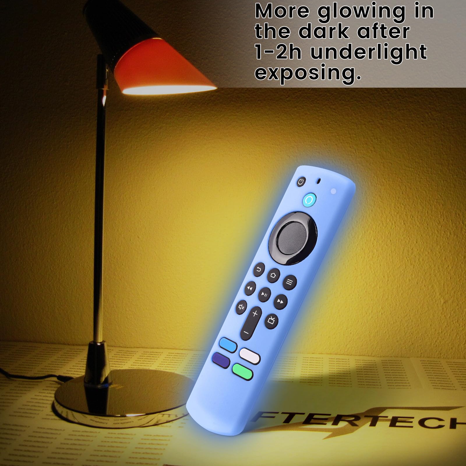 2-Pack Glowing Remote Cover, Silicone Protective Case with Lanyard, Glow Blue and Glow Purple, Compatible with Smart TV Remote Controller