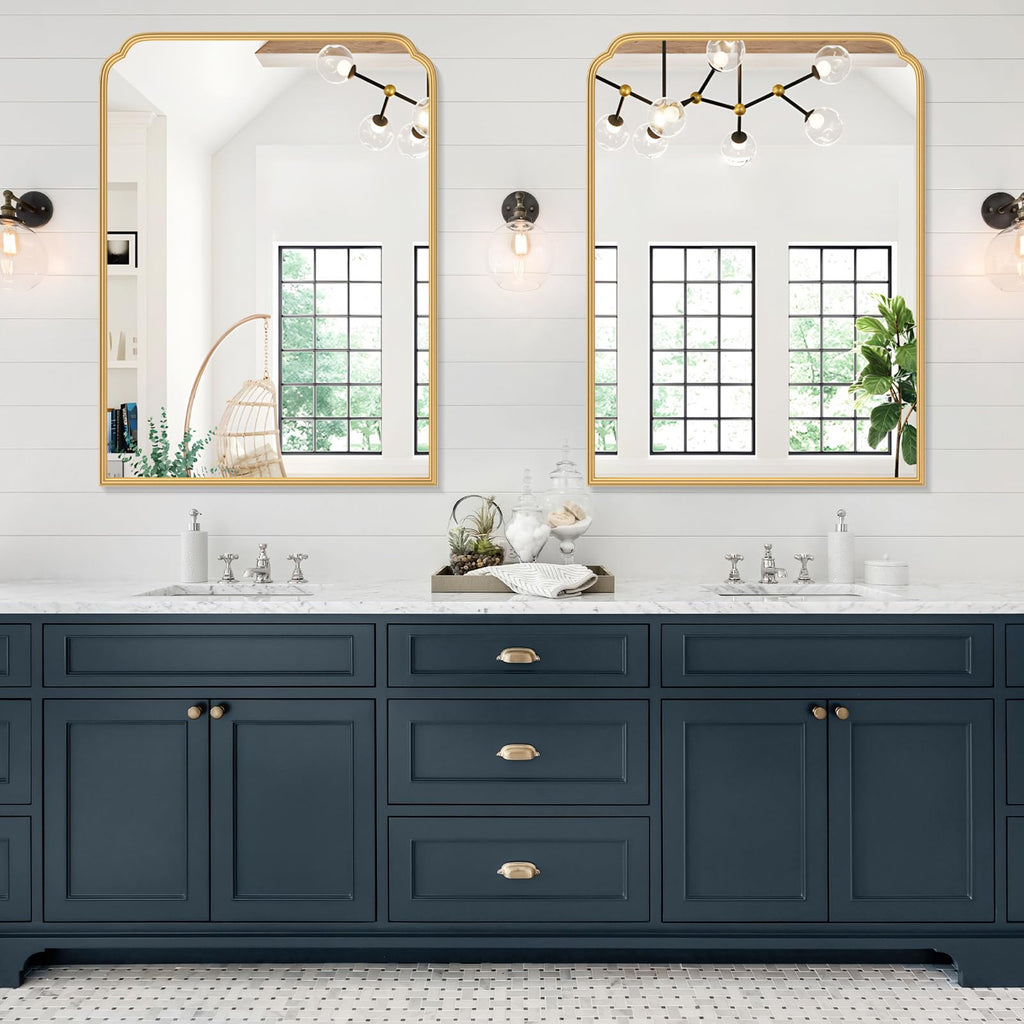 Ferytange 18X24 Inch Black Mirror for Wall with Metal Frame Rectangular Rounded Bathroom Vanity Mirror Anti-Rust, Hangs (Black 18" x 24")