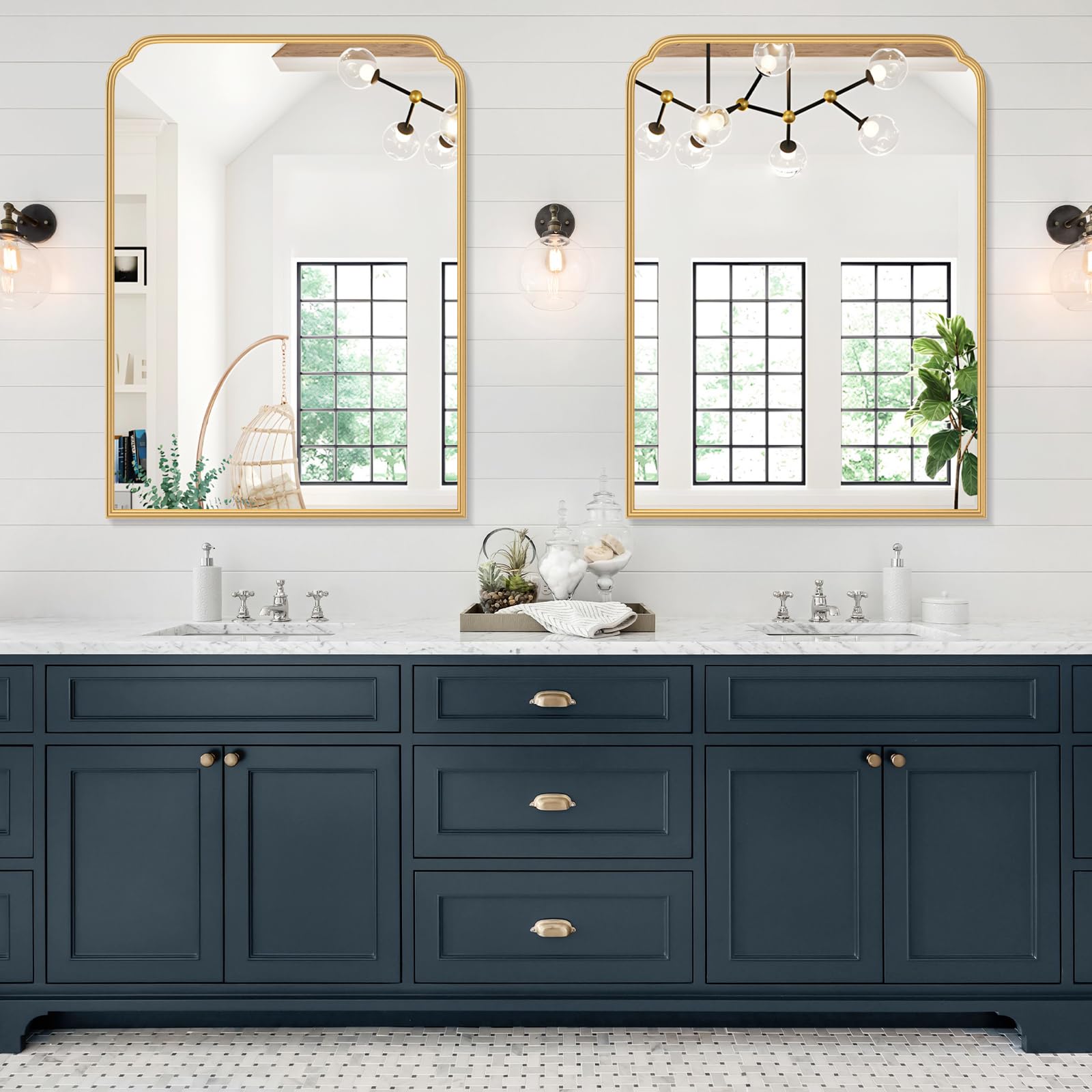 Ferytange 18X24 Inch Black Mirror for Wall with Metal Frame Rectangular Rounded Bathroom Vanity Mirror Anti-Rust, Hangs (Black 18" x 24")