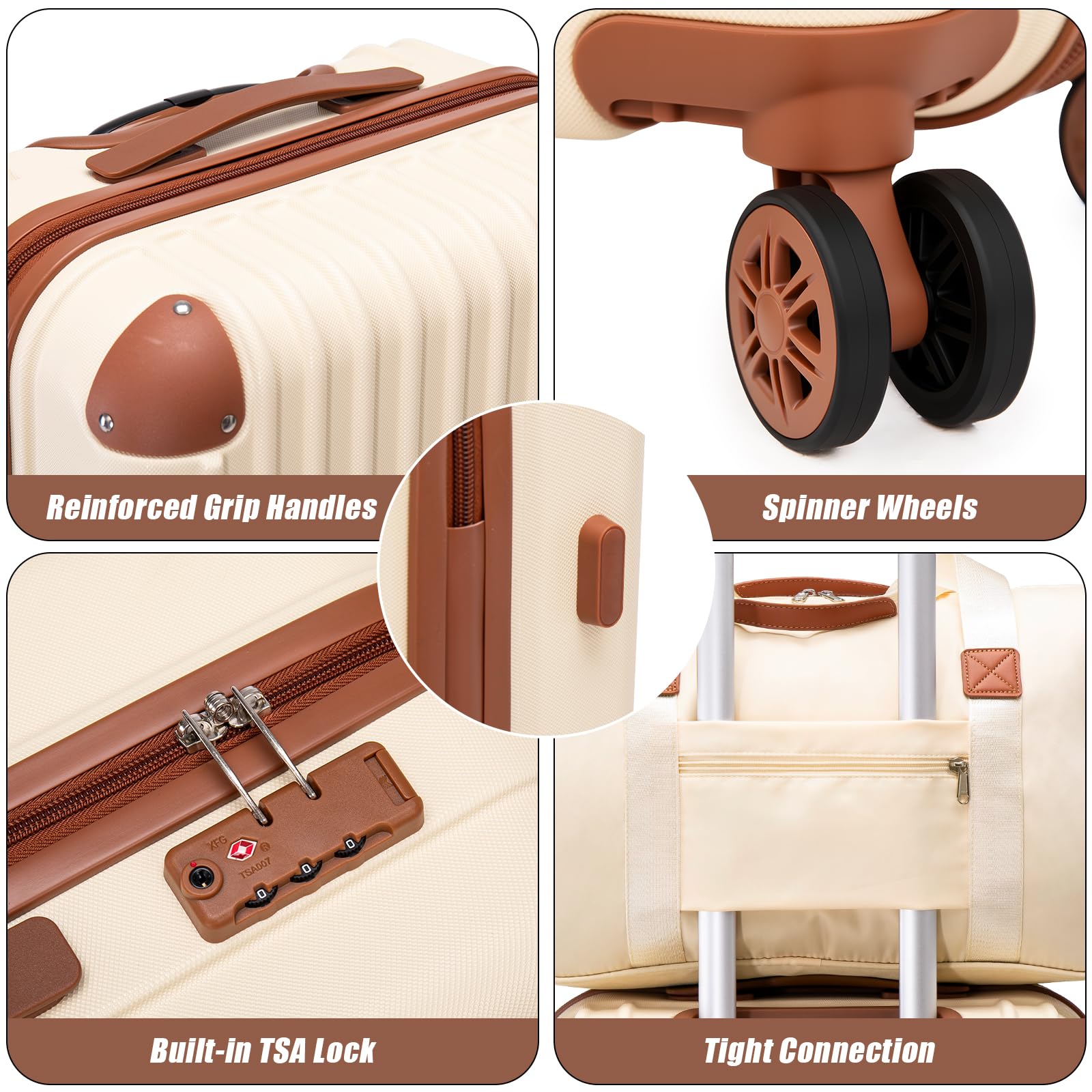 Cosbarn Luggage Sets 5 Piece Suitcases with Wheels, Suitcase Set ABS Hard Case Luggage with TSA Lock Spinner Wheels Durable Travel Luggage