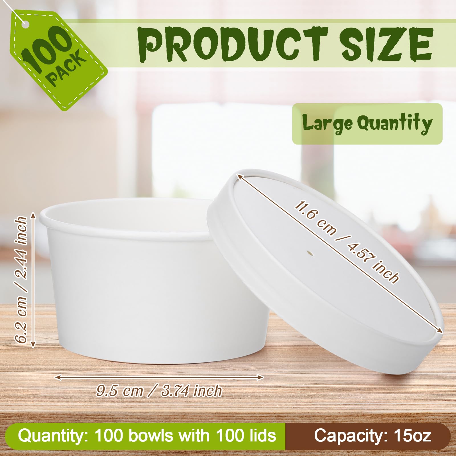 Fulmoon 100 Pack Paper Soup Containers with Lids Disposable Paper Food Containers with Vented Lid Kraft Ice Cream Cake Dessert Cups Soup Bowl for Party Hot Food Fruit Microwave(4 oz,Brown)