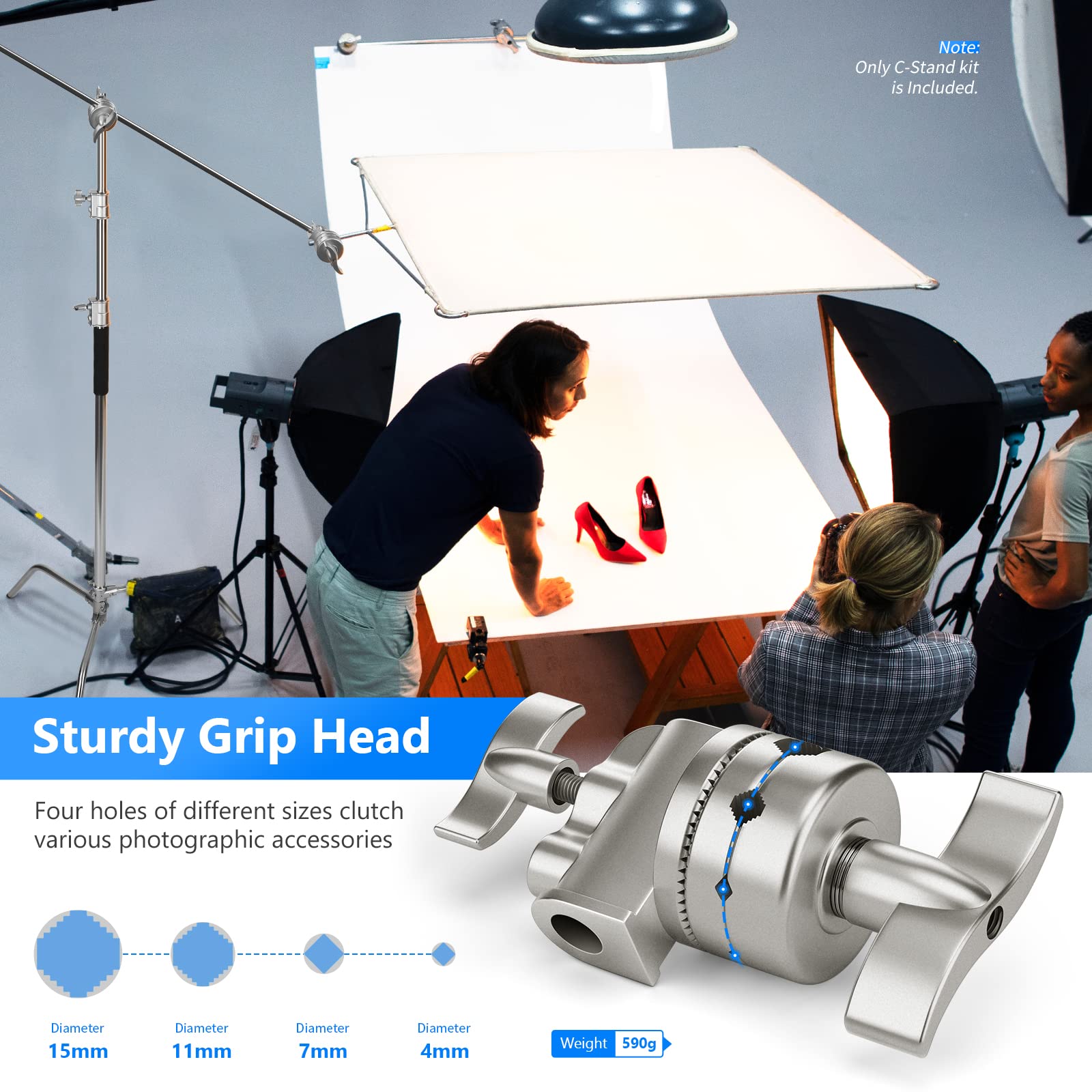NEEWER Pro 100% Stainless Steel Heavy Duty C Stand with Boom Arm, Max Height 68"/172cm Photography Light Stand with 2.7ft/83cm Holding Arm, 2 Grip Head for Studio Monolight, Softbox, Reflector, SC172