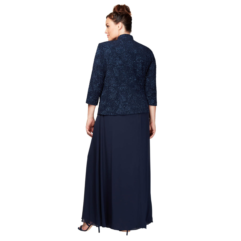 Alex Evenings Womens Long Dress with Mandarin Neckline Jacket