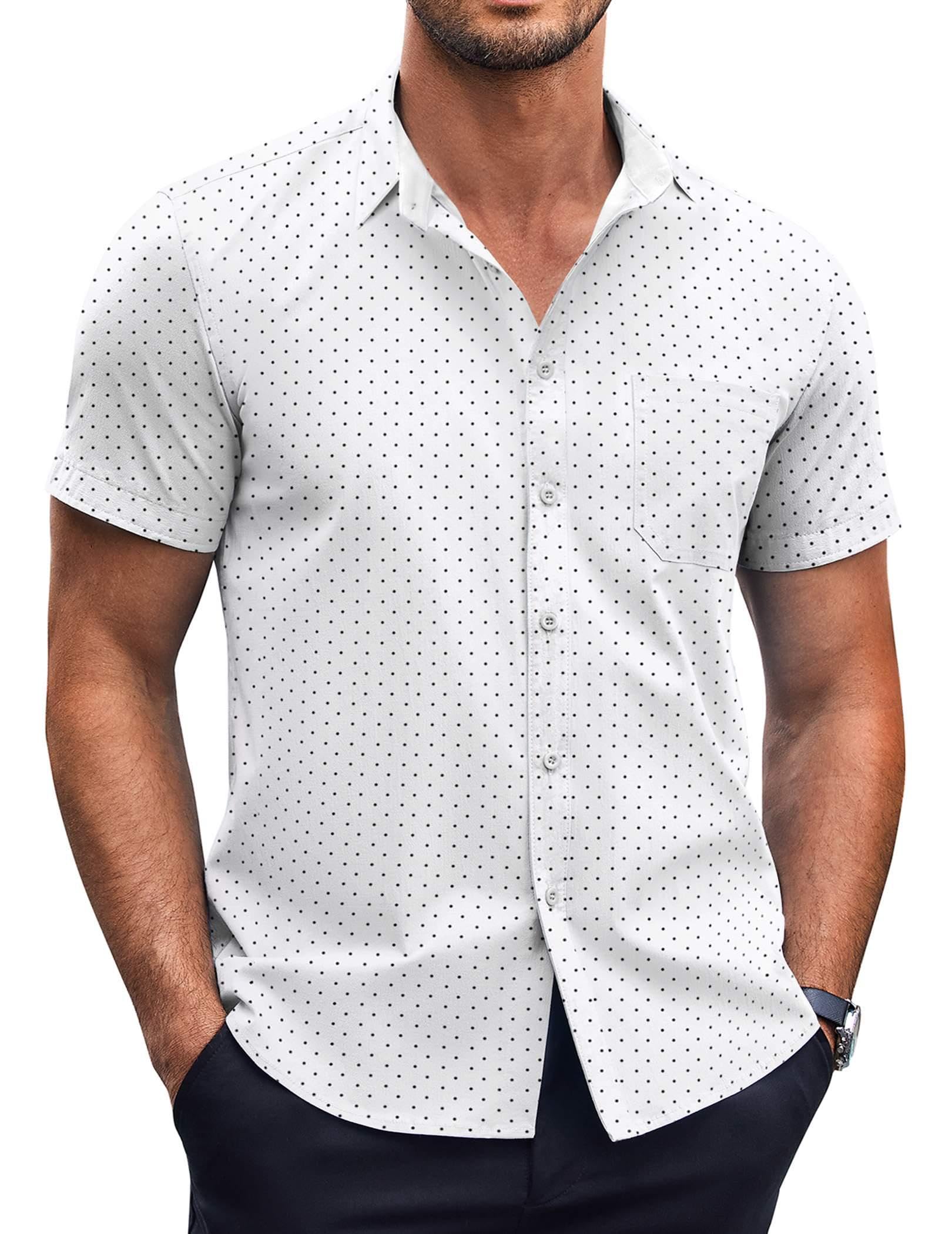 COOFANDY Mens Short Sleeve Button Down Shirts Wrinkle Free Dress Shirts Casual Polka Dot Print Shirt with Pocket