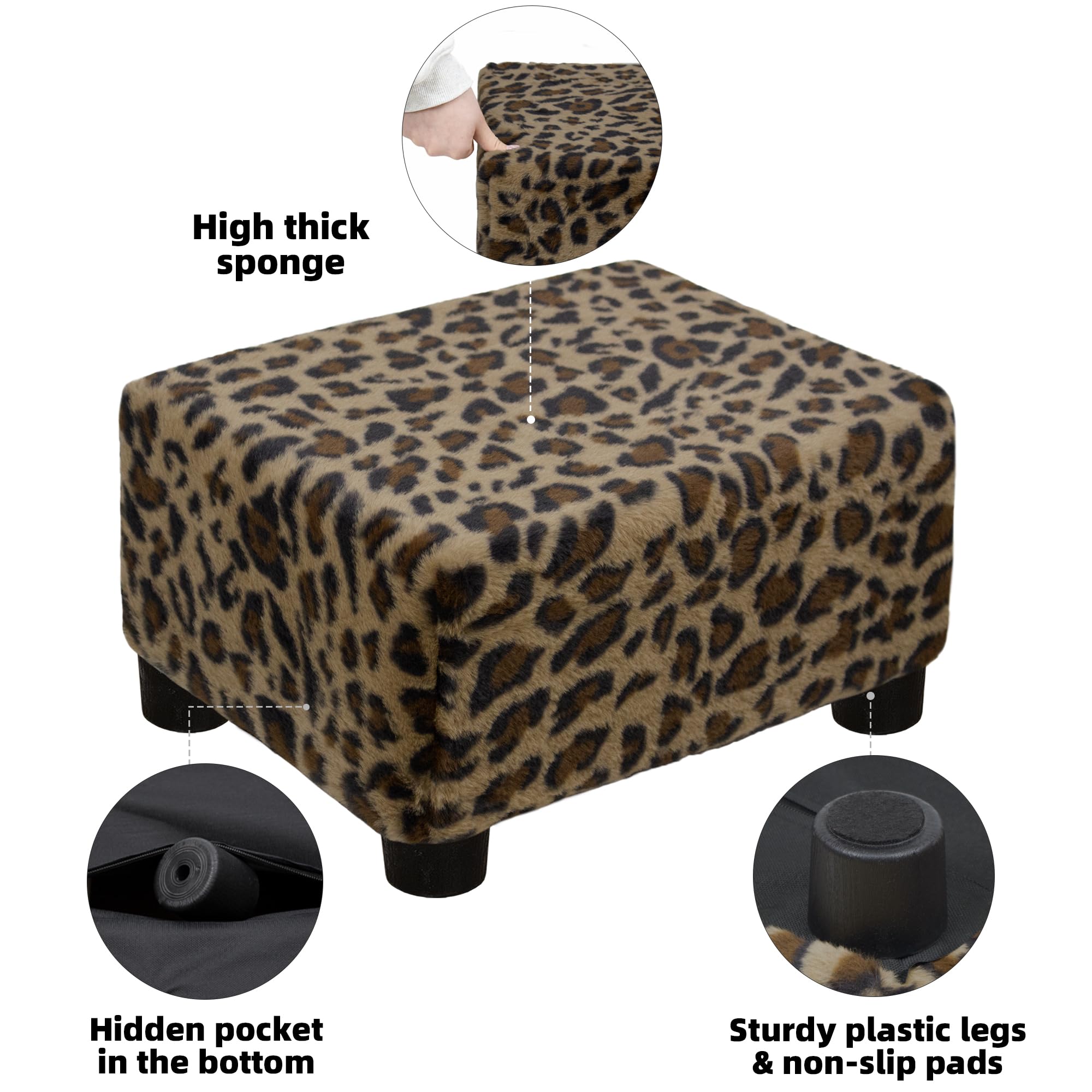 CAROLMADE Small Foot Stool Ottoman Footstool with Legs Under Desk Footrest for Living Room Bedroom and Office, Black