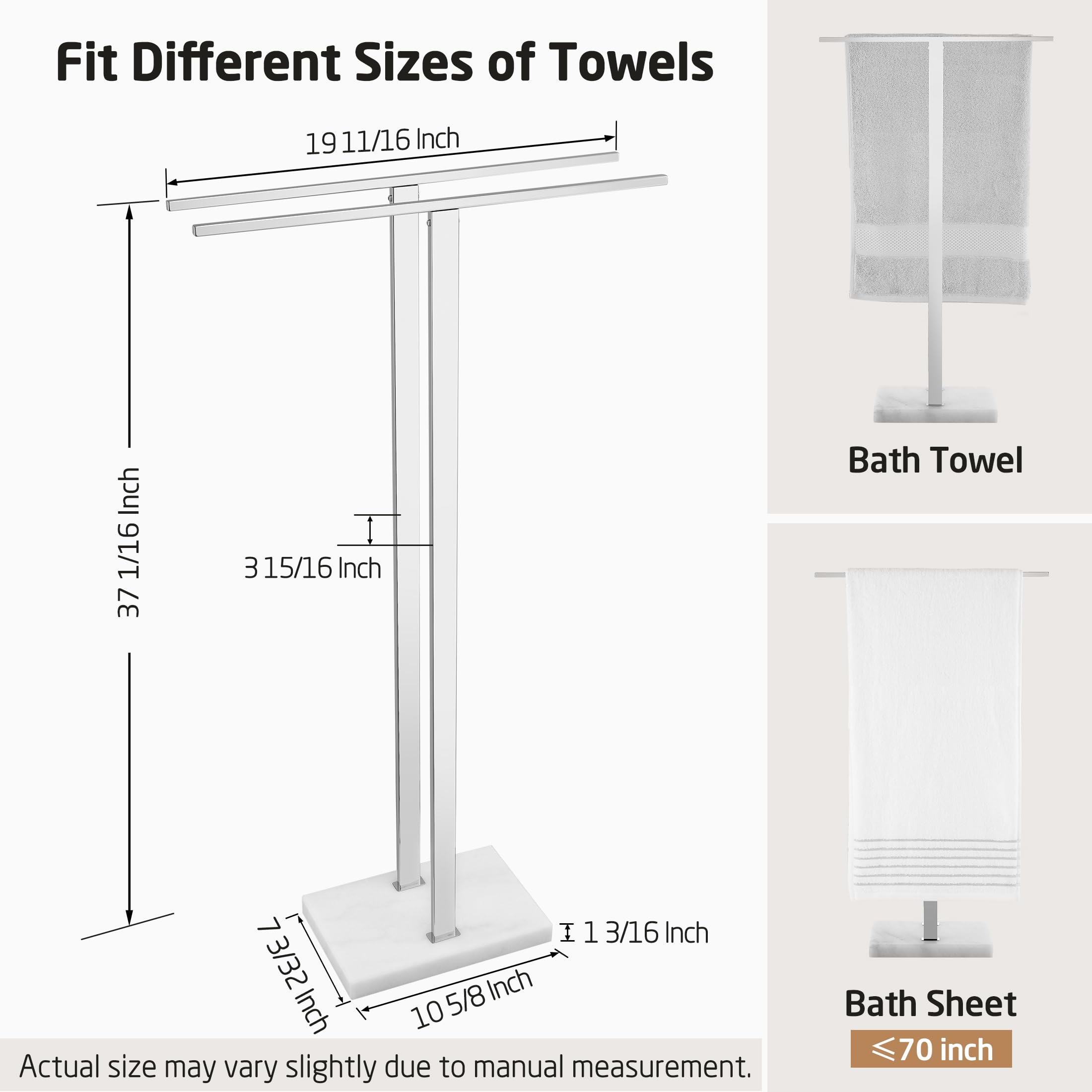 KES Standing Towel Rack with Black Natural Marble Base, 2-Tier Towel Rack Stand for Bathroom Floor, Bath Towel Holder Fits Bath Towel & Hand Towel,18/8 Stainless Steel, BTH217-BBK