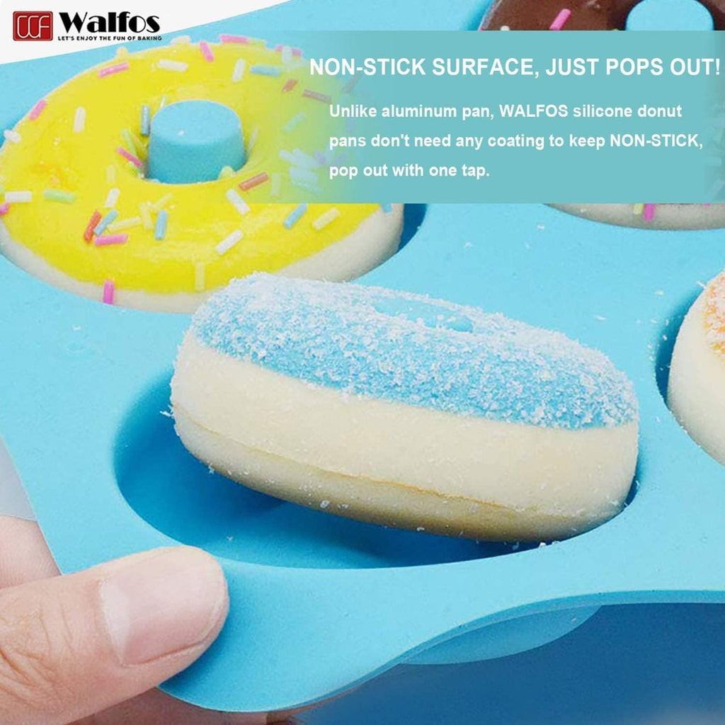 Walfos Donut Pan for Baking - Non-Stick Silicone Doughnut Pan Set, Silicone Donut Mold Heat Resistant, Make Perfect Donut Cake Biscuit Bagels, BPA FREE and Dishwasher Safe, Set of 3