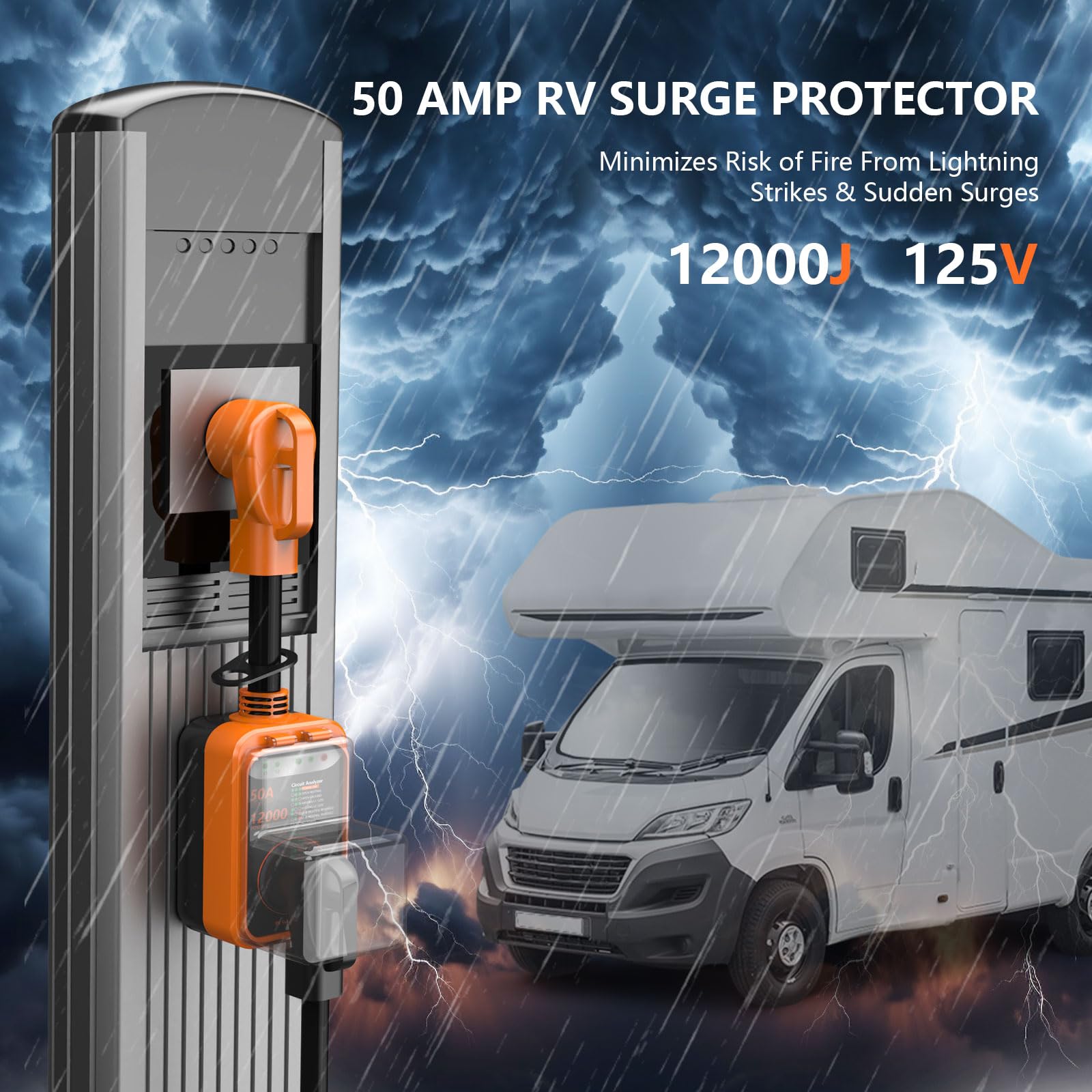 RV Surge Protector 30 Amp, 10000 Joules RV Circuit Analyzer with Waterproof Cover,RV Adapter Plug for Camper Travel Trailers (30 AMP)
