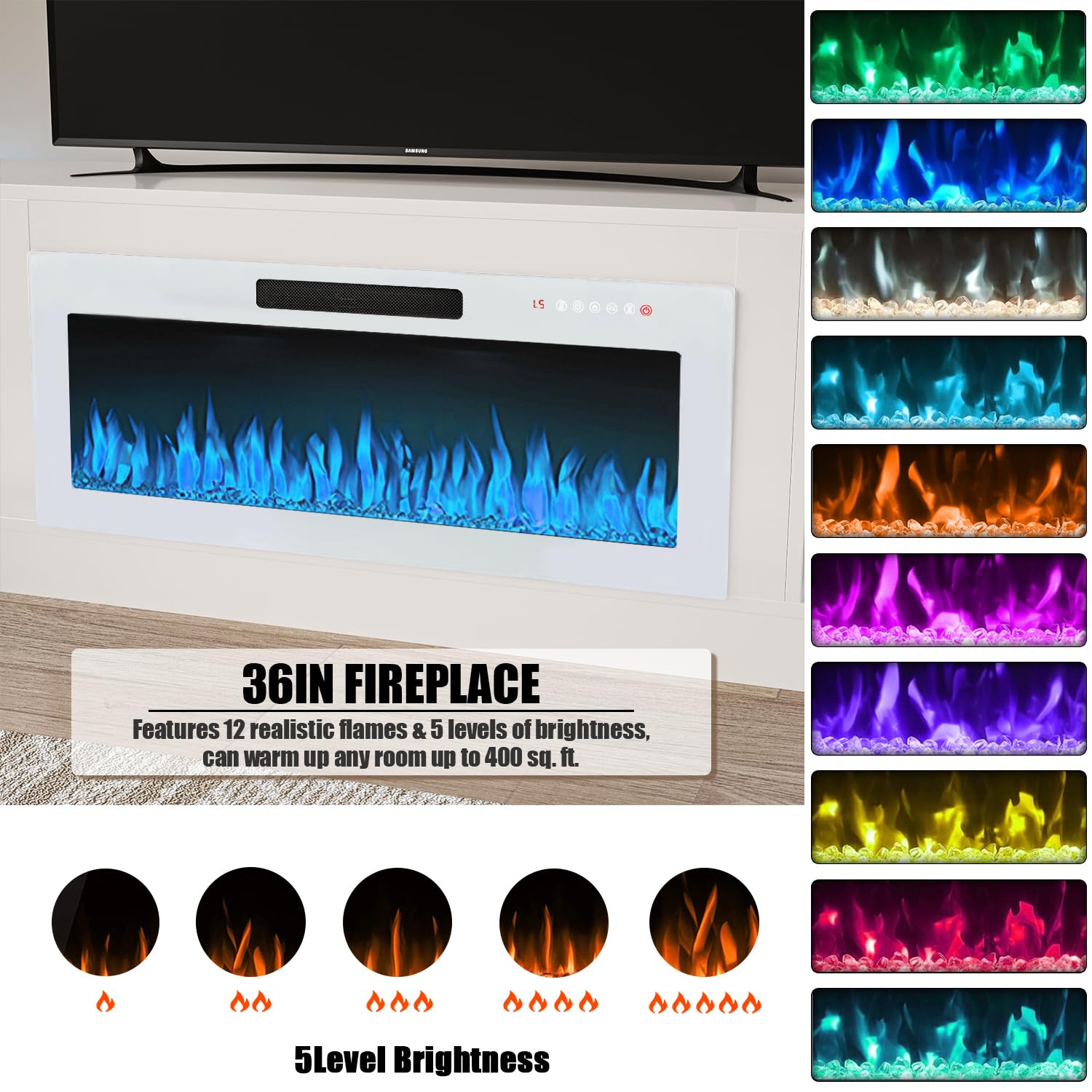 VITESSE 58 Inches Fireplace TV Stand for TVs up to 65 Inches Console with 18'' Electric Fireplace & Remote,Wooden Modern Entertainment Center for Living Room with LED Light Glass Shelves（Bei）