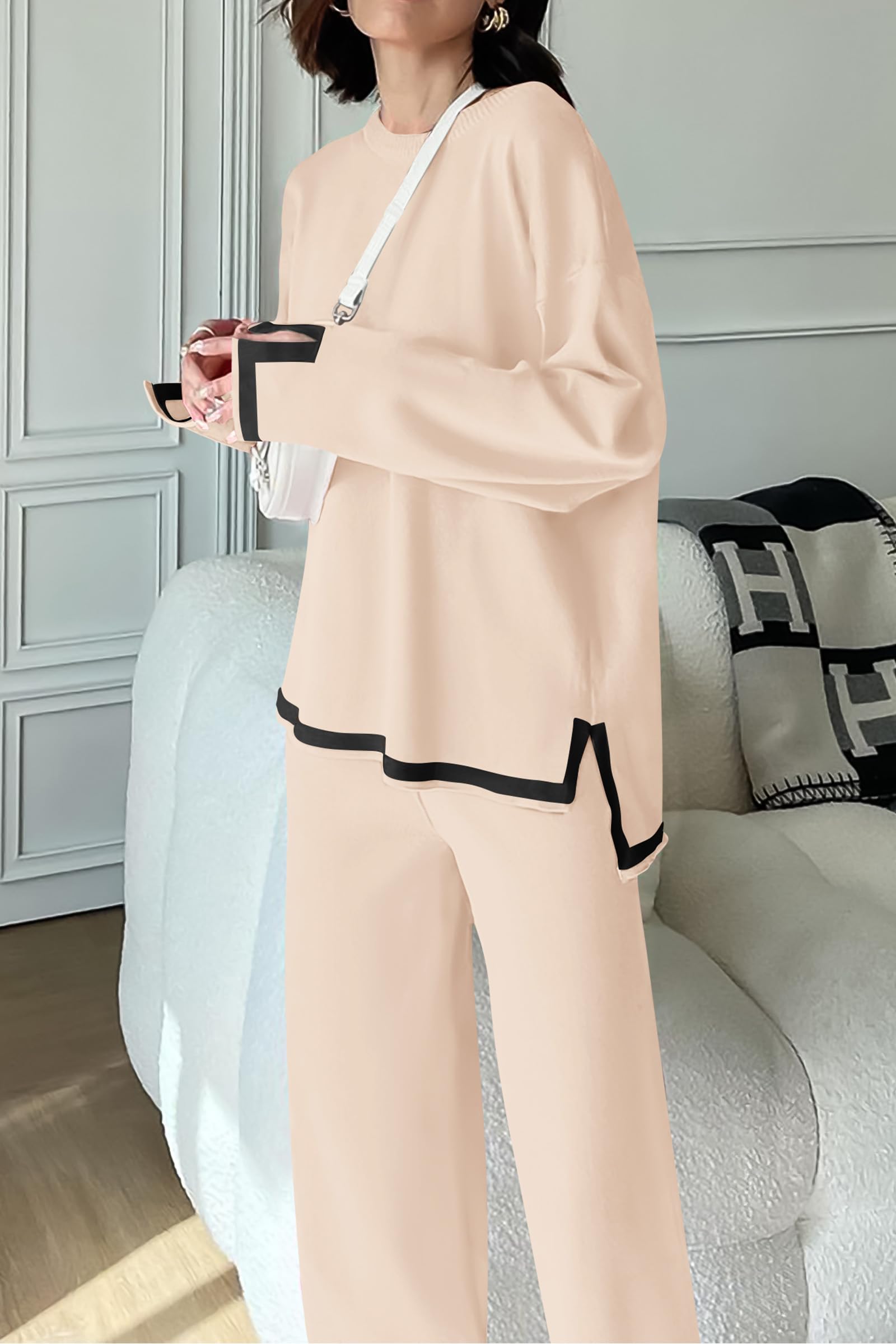 PRETTYGARDEN Women's 2 Piece Knit Sweater Set Travel Outfits | Long Sleeve Tops, Wide Leg Pants, Soft Matching Sweat Track Suits, Casual Fall Winter Clothes for Brunch, Going Out & Cruise