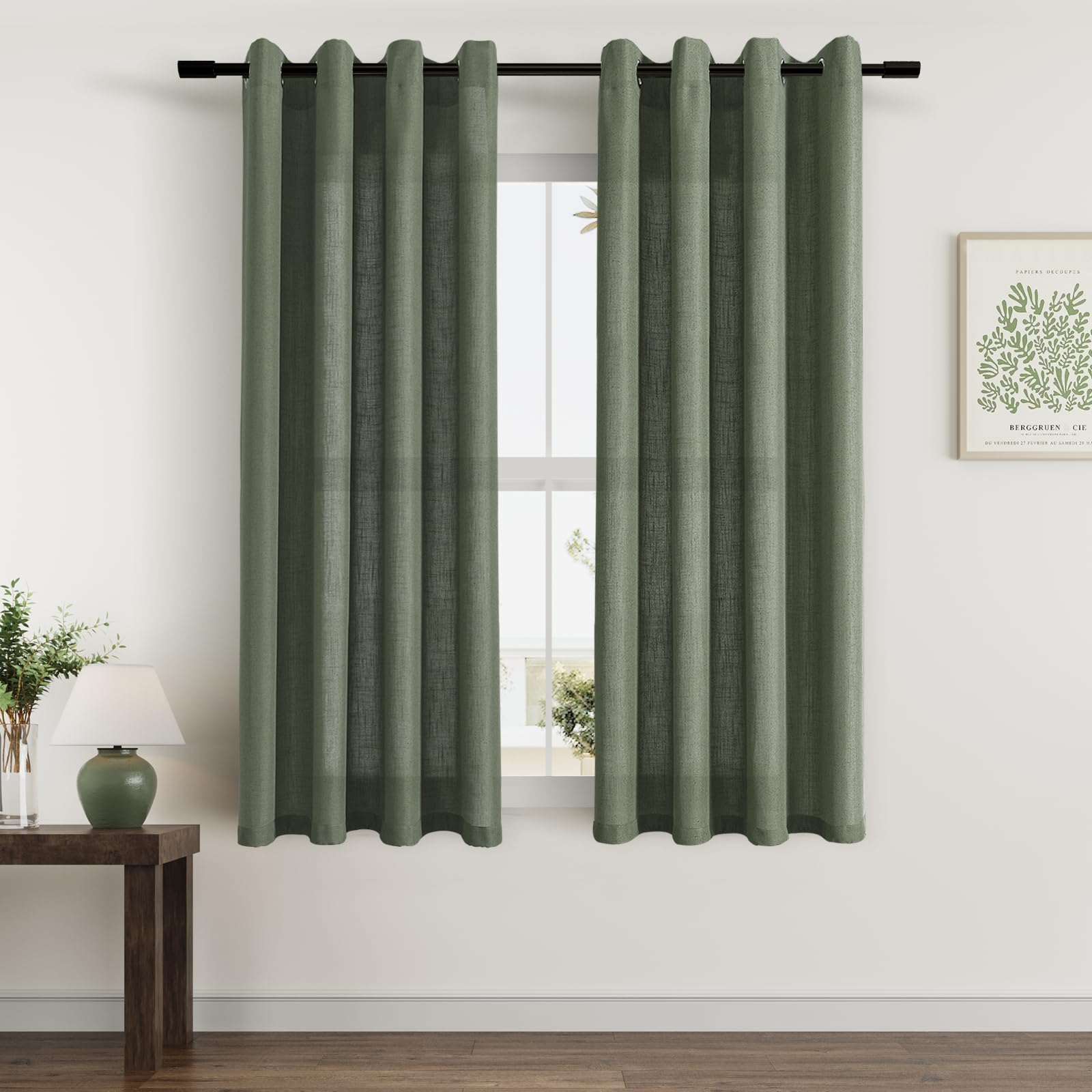 Aersas Black Bedroom Linen Curtains 63 Inch Length 2 Panel Privacy Energy Efficient Semi Sheer Black Linen Drapes for Living Room Modern Farmhouse Grommet Window Curtain for Nursery Office 52x63