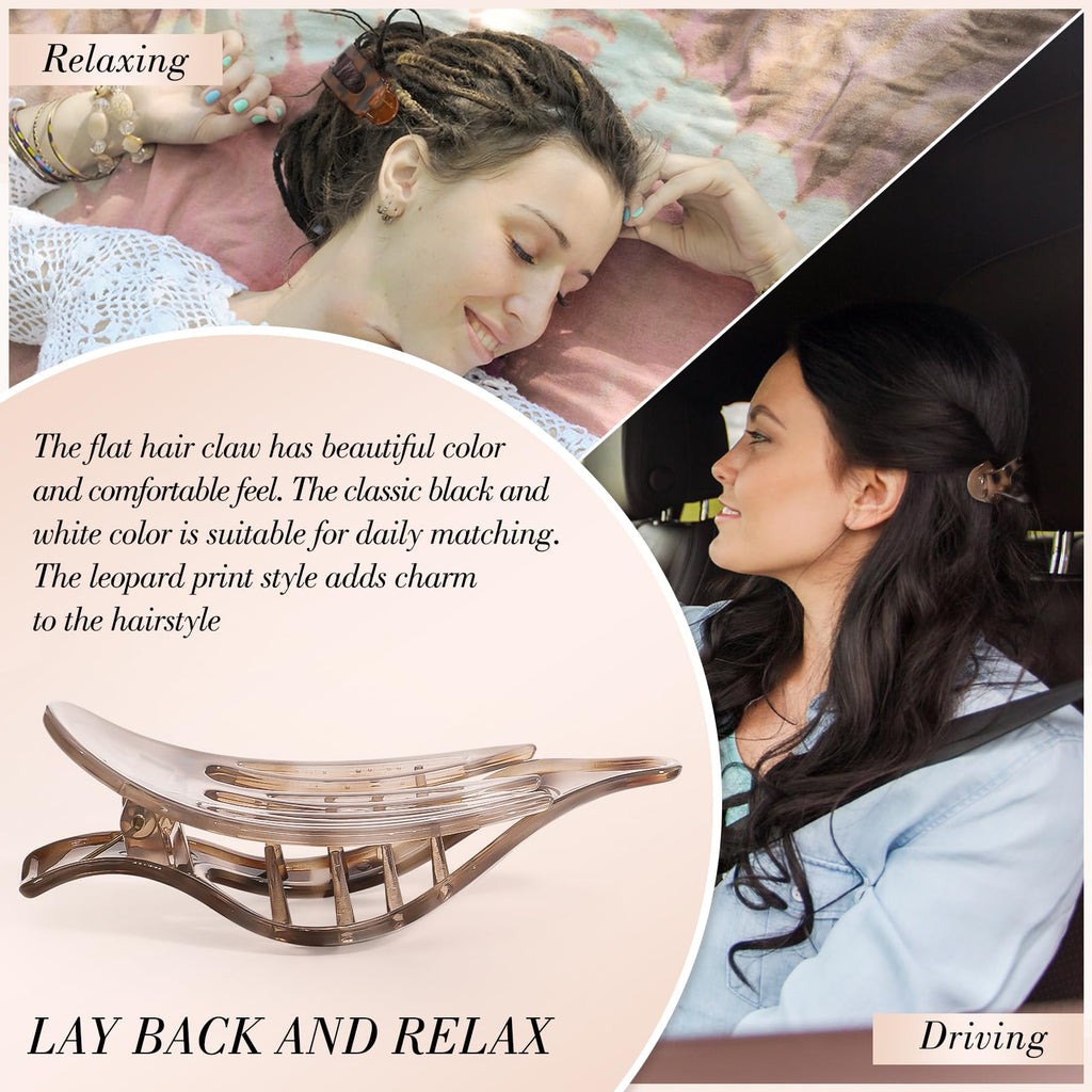 Obeoby 8 Pcs Flat Claw Clips for Women, Strong Hold French Flat Hair Clips for Thick Thin Hair Barrettes Accessories Round Large Medium (Tortoiseshell)