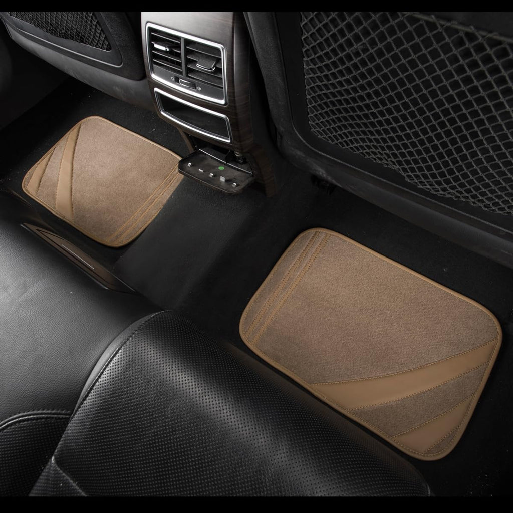 CAR PASS Car Seat Covers Full Set for Women Girls with Waterproof Car Floor Mats,Anti-Slip Leather Steering Wheel Cover,Universal Fit for SUVs,Vans,Trucks,Sedans,Cars (Combo Set,Black & Pink)