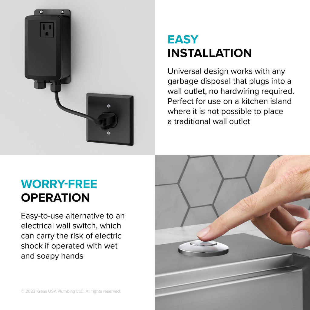 KRAUS Garbage Disposal Air Switch Kit with 2 Flat-Top Push Buttons in in Spot-Free Stainless Steel and Brushed Brass, AC Adapter, Power Cord, and Air Tube Included, KWDA-200BB