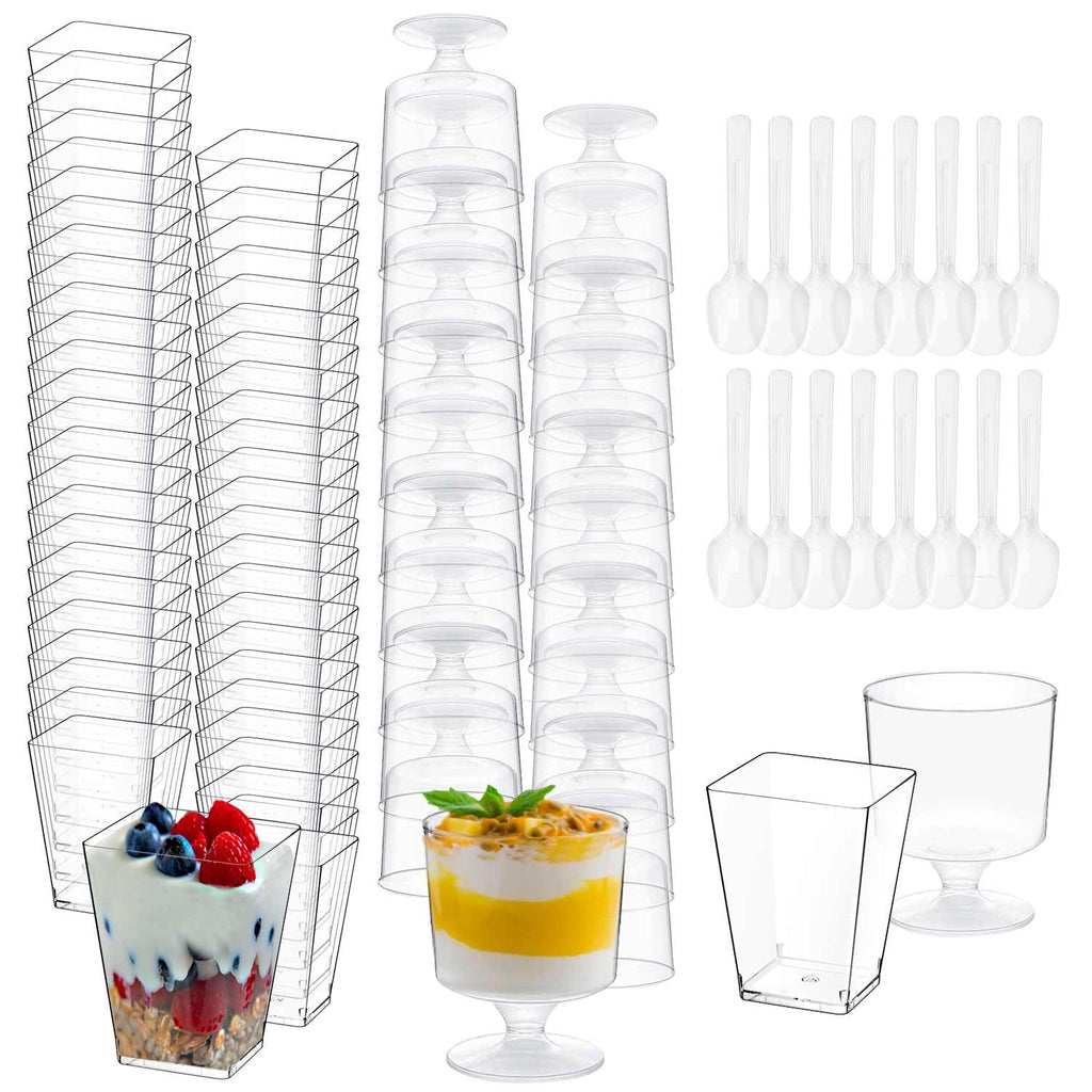 UrbanRoots 300 Pack Clear Plastic Dessert Cups(5 oz),Disposable Parfait Cups For Pudding, Fruit and Ice Cream,Mini Shooter Cups With Spoons For Party,appetizer cups