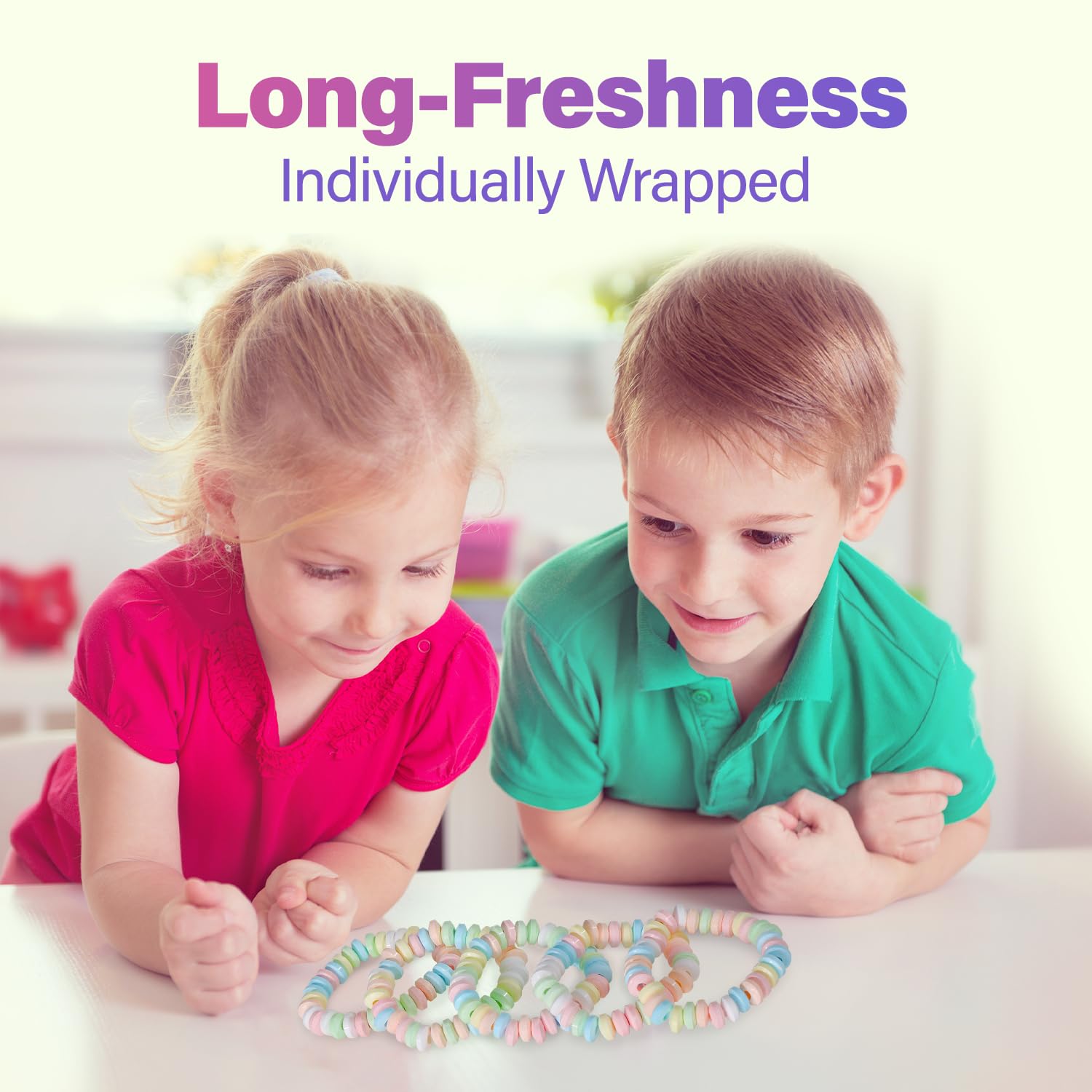 Fresh Finest 48-Count Bulk Candy Bracelets - Individually Wrapped Novelty Candy Bracelets. Perfect for Party Favors, Goody Bags, Candy Buffets, and Retro-Themed Events.
