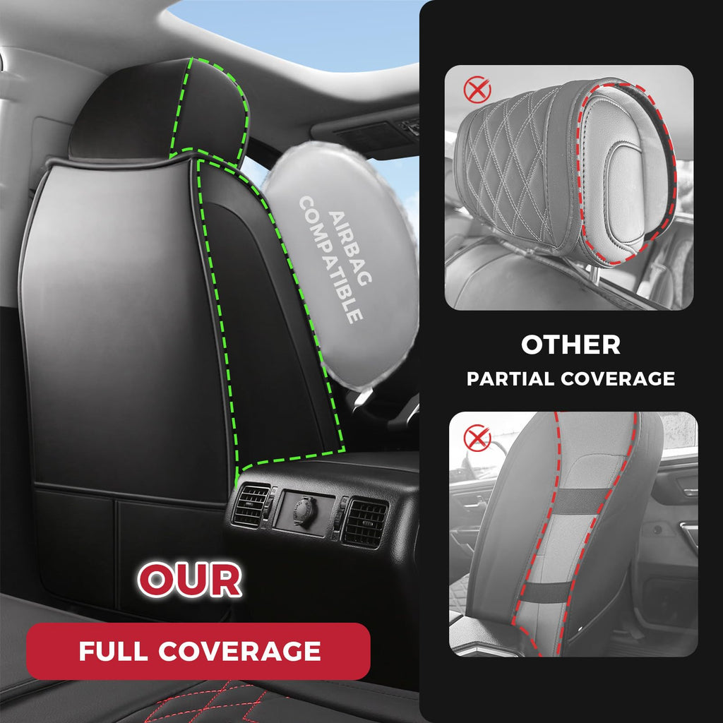 FREESOO Tundra Seat Covers 2007-2013, Fit for Toyota Tundra Crewmax Cab 5 Seats, Custom Truck Seat Covers with Waterproof Faux Leather Black