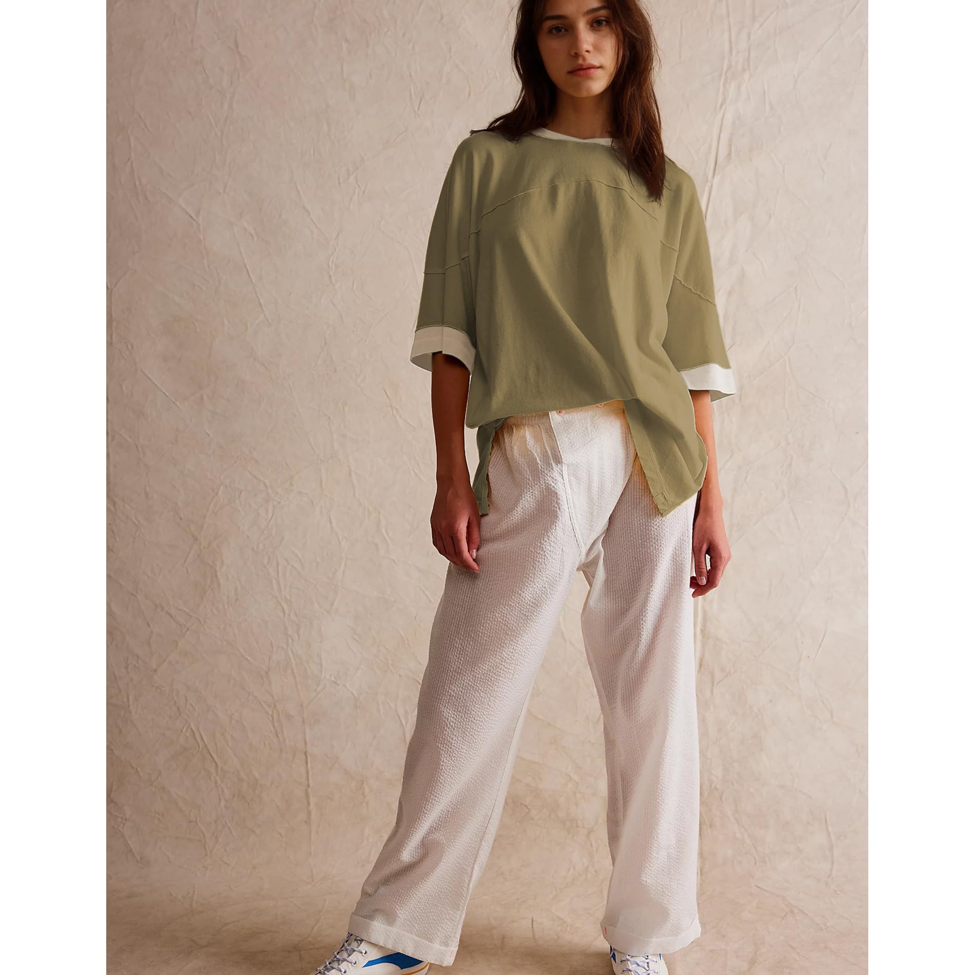 Songling Womens 3/4 Length Sleeve Casual Loose Fit Summer Tee Shirt Basics Cotton t Shirts Trendy Tops