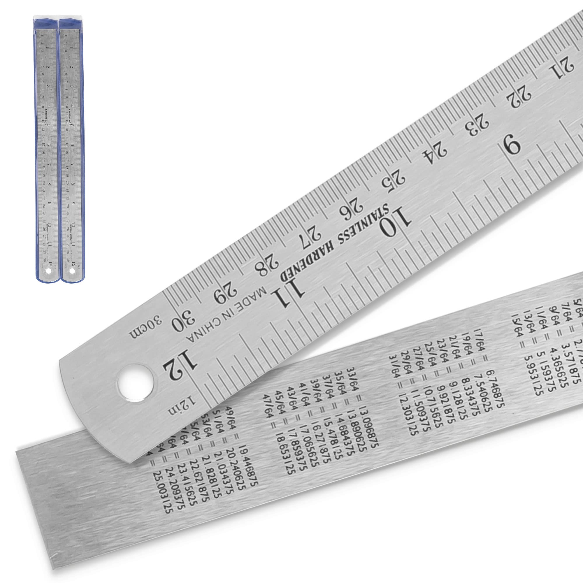 2 Pack Pacific Arc 12 Inch Stainless Steel Ruler with Inch/Metric Conversion Table