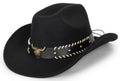 Eohak Womens Western Cowboy Hats Studded Pinched Western Cowgirl Hats Wide Brim Fedoras Hat with Belt Buckle (Size:Medium)